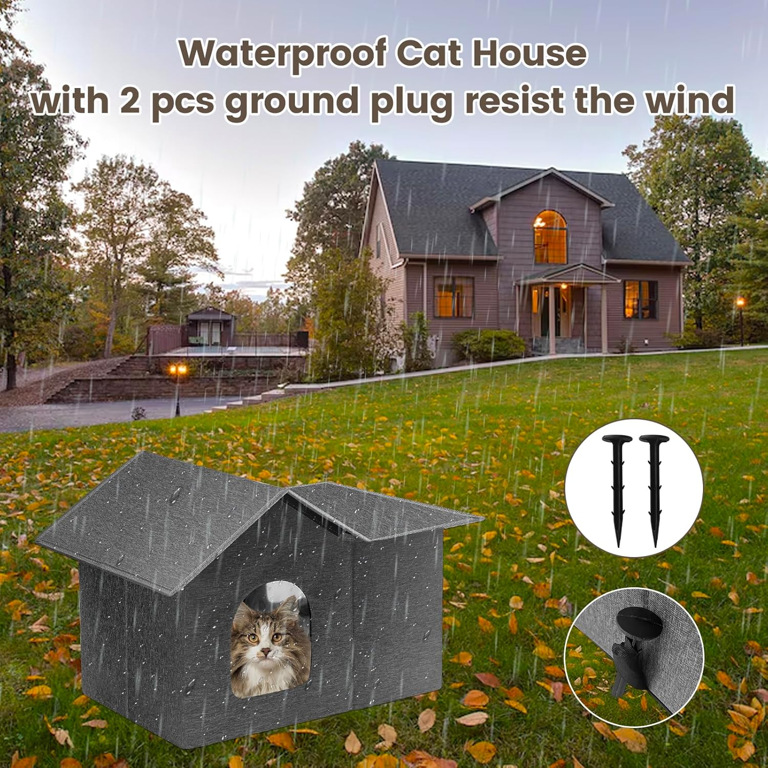 Homegroove Outdoor Cat House Waterproof, Insulated Cat Houses for Outdoor Cats with Removable Soft Mat, Collapsible Feral Cat Shelter for Multiple Cats, Easy to Assemble