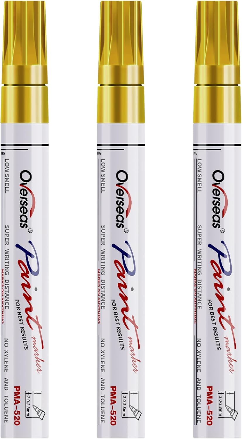 Overseas Permanent Paint Markers Pens - 3 Pack Blue Oil Based Paint Pens, Medium Tip, Quick Drying and Waterproof Marker Pen for Metal, Rock, Wood, Fabric, Plastic, Canvas, Mugs, Stone, Glass