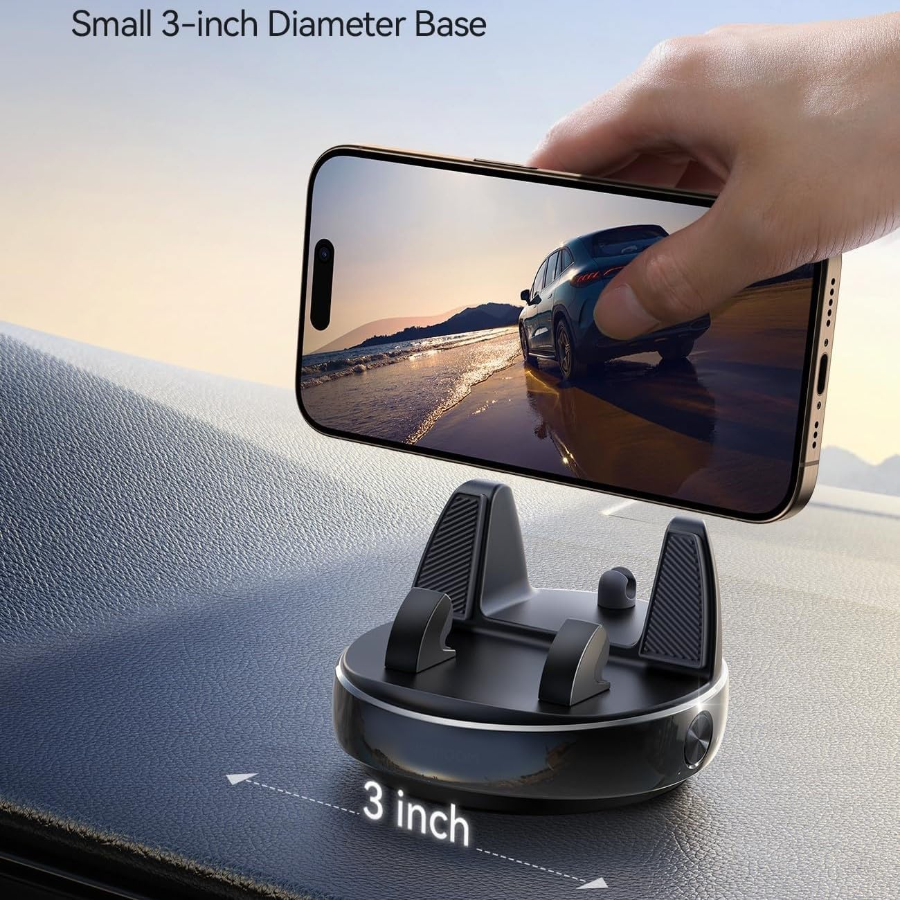Car Phone Holder, 360&deg; Adjustable & Avoid Sun Glare Car Mount, Slip Free Spring Snap Design Dashboard Phone Holder, Phone Holders for Your Car Compatible with Smartphones, GPS Devices image number 2
