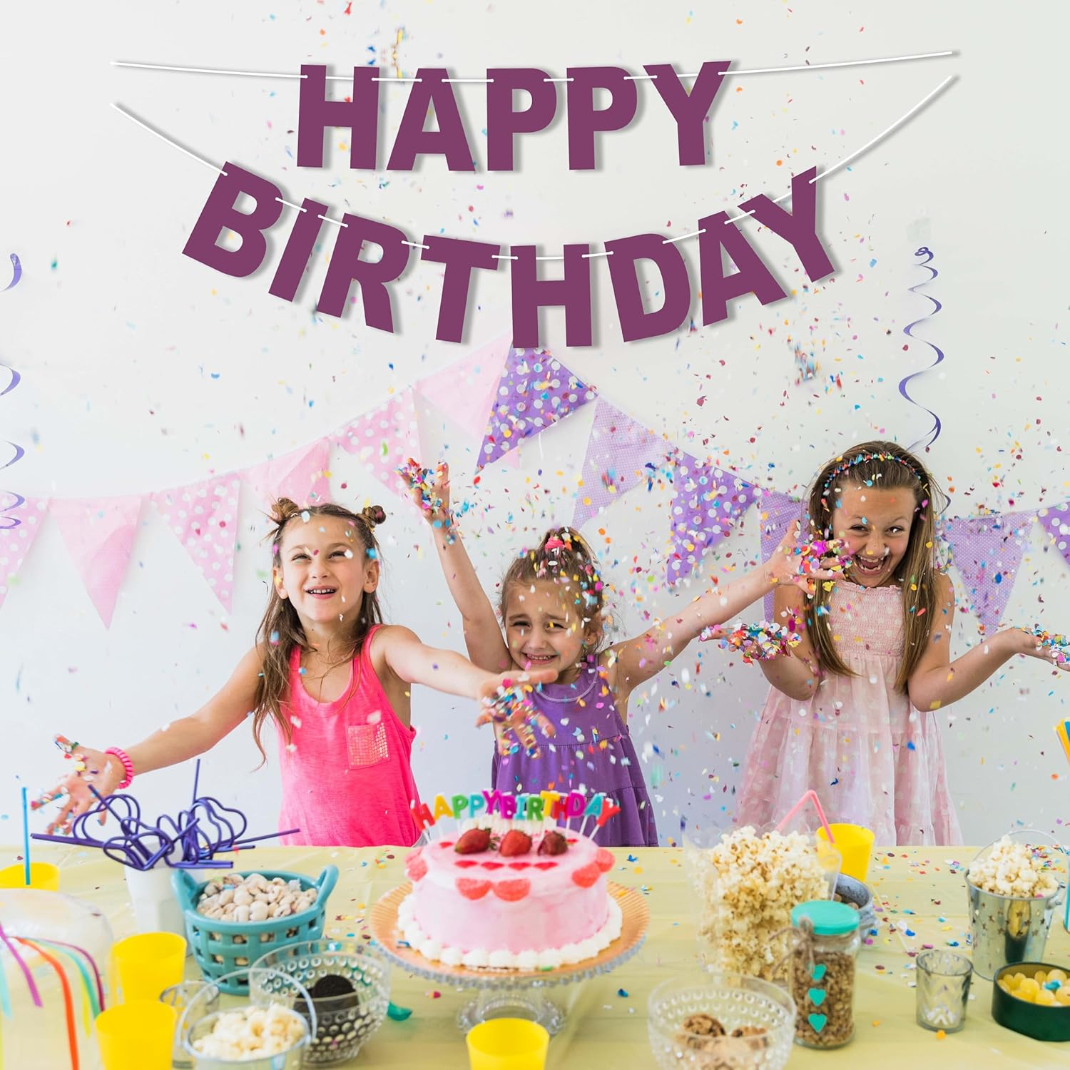 DIY Magenta Purple Colour Printed Happy Birthday Banner 10Ft Holograthic Birthday Banner Birthday Party Decoration Supplies image number 5