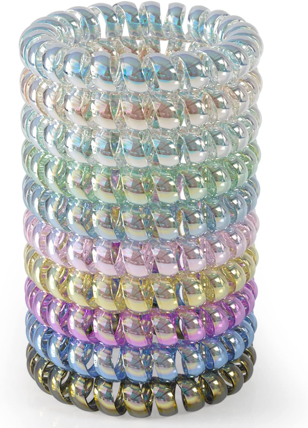 Jesslab Spiral Hair Ties, 10 Pcs Traceless Phone Cord Bracelet Plastic Coil Ponytail Holders No-Damage Accessory for Girls Women Ladies, Color Assorted, Set 36