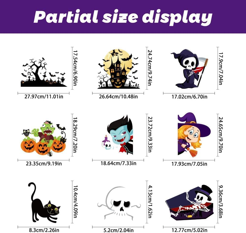 9 Sheets Halloween Window Clings, Scary Halloween Window Stickers, Removable Double Sided Halloween Window Decals for Glass Windows, Halloween Window Decorations Home Decor Halloween (C) image number 4