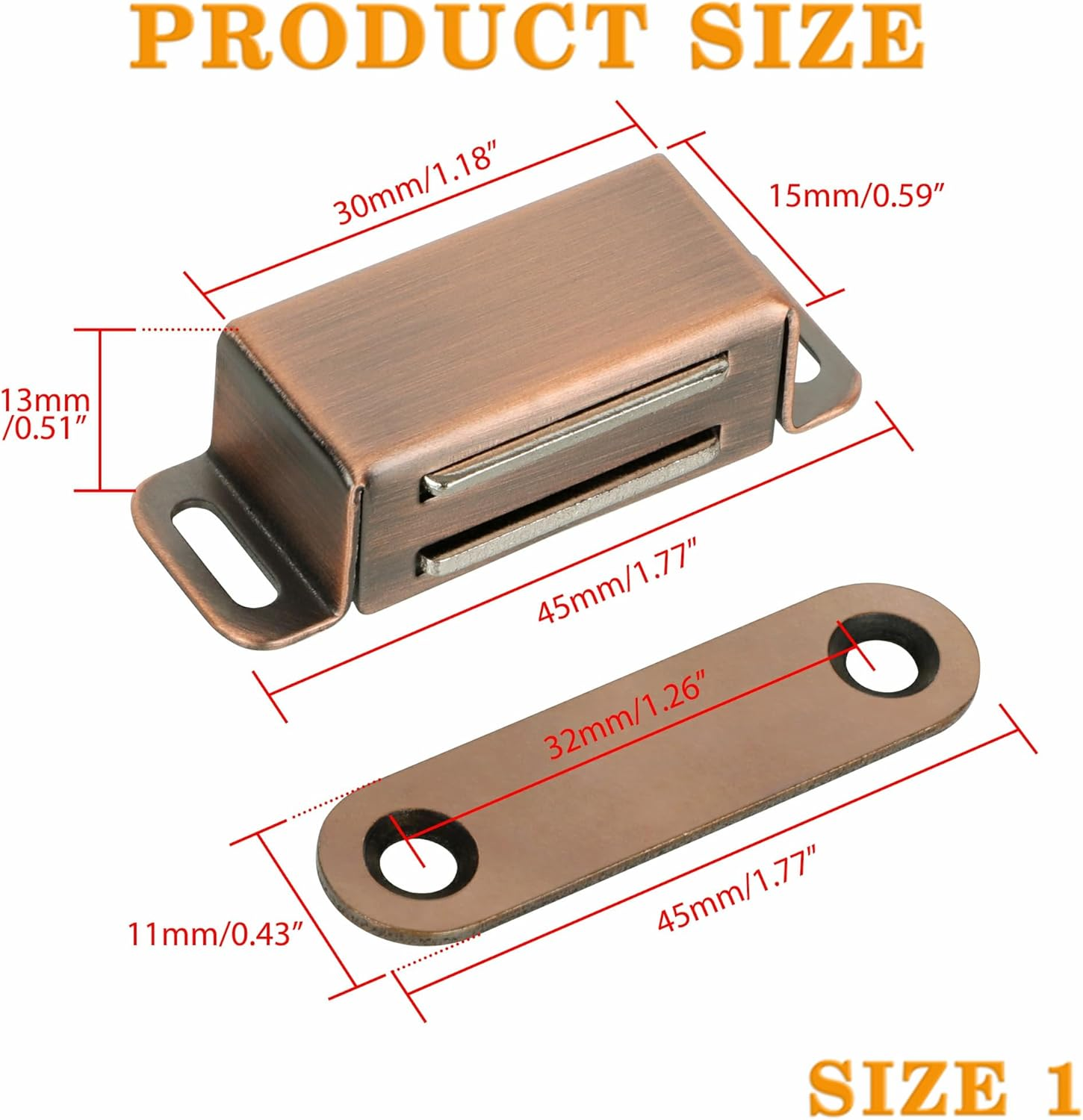 Alise Cabinet Magnetic Catch,Door Catch with Strong Magnetic for Cabinet,Closet Doors Catches Closer Latches Hardware,Stainless Steel Catches for Cupboard Drawer Kitchen Wardrobe,Red Bronze 4 Pcs image number 5
