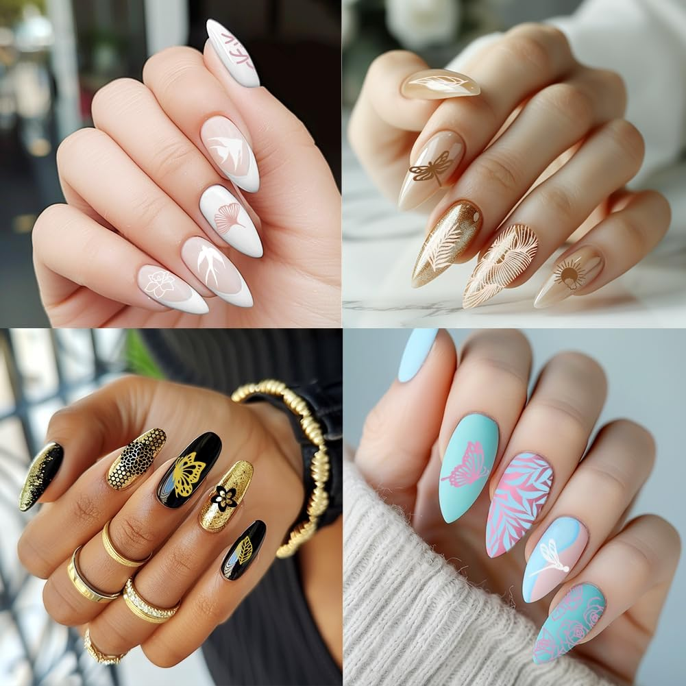 Beinkmake 3Pcs Floral Leaves Nail Stamping Plate Set Lace Seaside Nail Stamp Templates French Tip Nail Art Stamp Plates Butterfly Image Plate Reusable Tools with Stamper Scraper for Manicure Printing image number 6