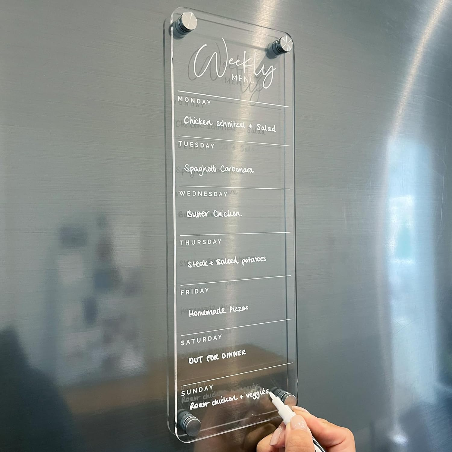 Weekly Menu Fridge Whiteboard Planner &ndash; 30Cm X 10.5Cm Magnetic Acrylic Meal Planner &ndash; Clear Dry Erase List Board for Kitchen &ndash; Includes Chalk Pen & Magnetic Pen Holder image number 2