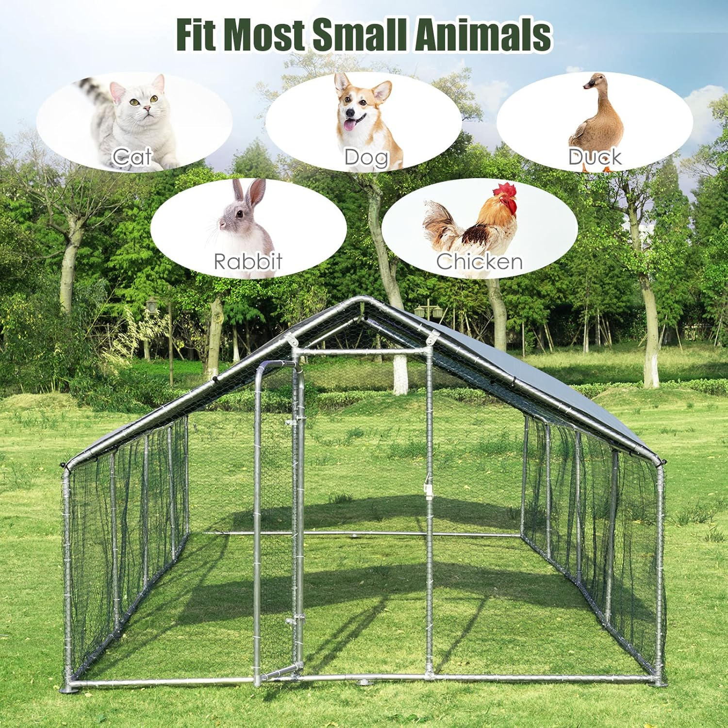 Costway Large Outdoor Metal Chicken Coop, Walk-In Hen Run House with Water-Proof Cover, Lockable Door, Large Space, PVC Wire Enclosure, Poultry Cage Habitat for Ducks, Rabbits in Backyard, Farm Use image number 6