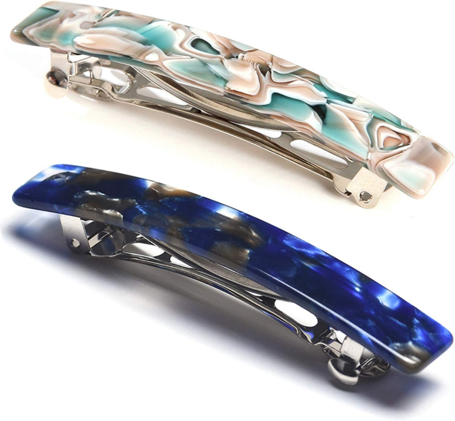 2PCS French Design Hair Barrette Tortoise Shell Celluloid Rectangle Hair Clips for Women