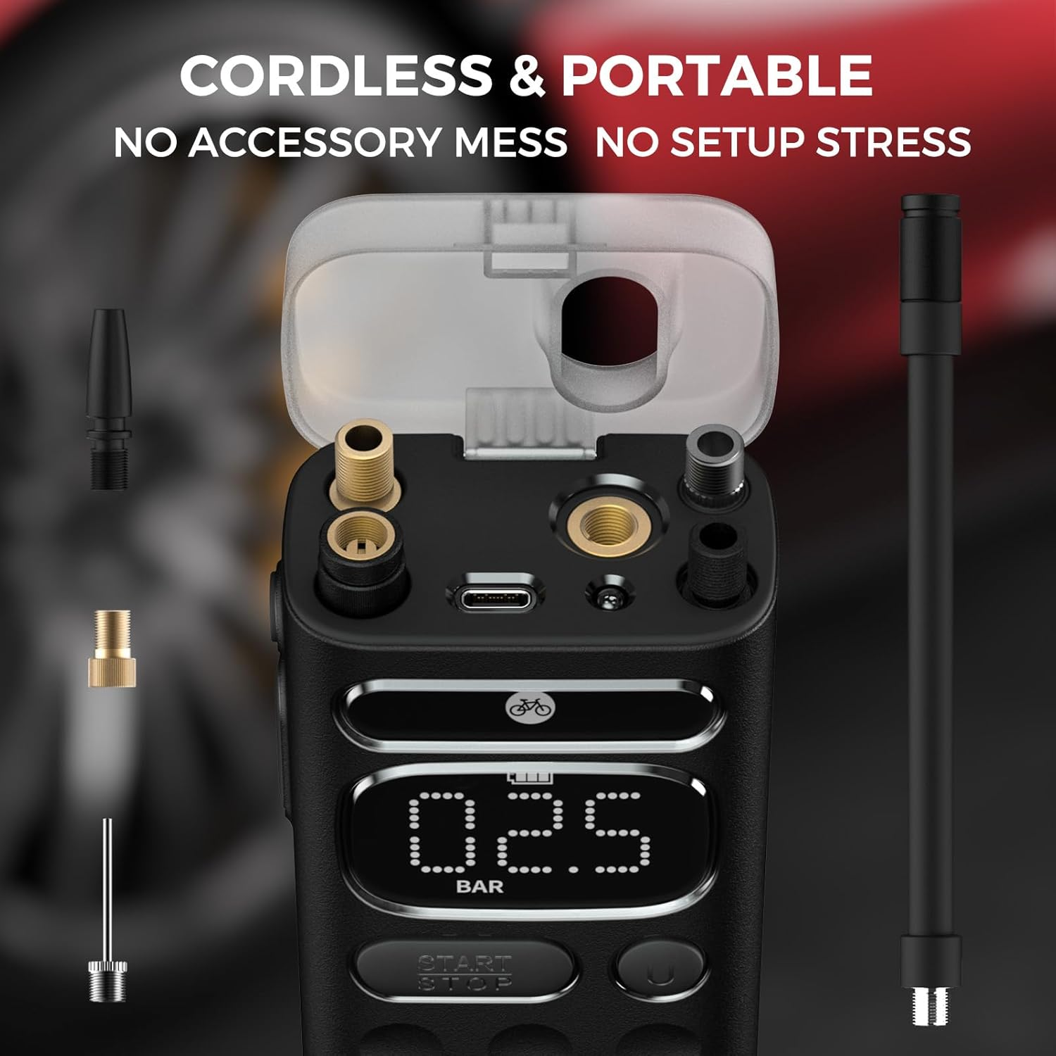 4Smarts Tire Inflator Portable Air Compressor, Electric Pump with Built-In Storage, 150 PSI Auto Shut-Off, Digital Display, USB-C Fast Charging for Car, Bike, Motorcycle, Ball, Pool Toys, Voltpump X image number 2