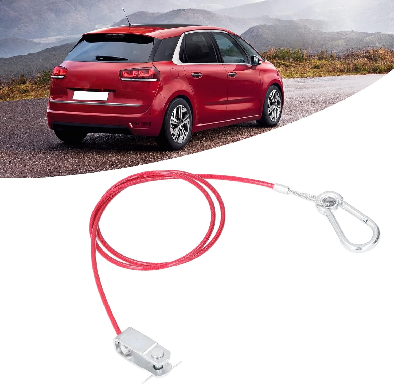 3.3Ft Safety Breakaway Cable anti Drop Stainless Steel Trailer Breakaway Rope with Carabiner and Ring Universal ABS/PVC Coated Emergency Brake Cable for Cars & Trailers (Red, 1M/3.3Ft)