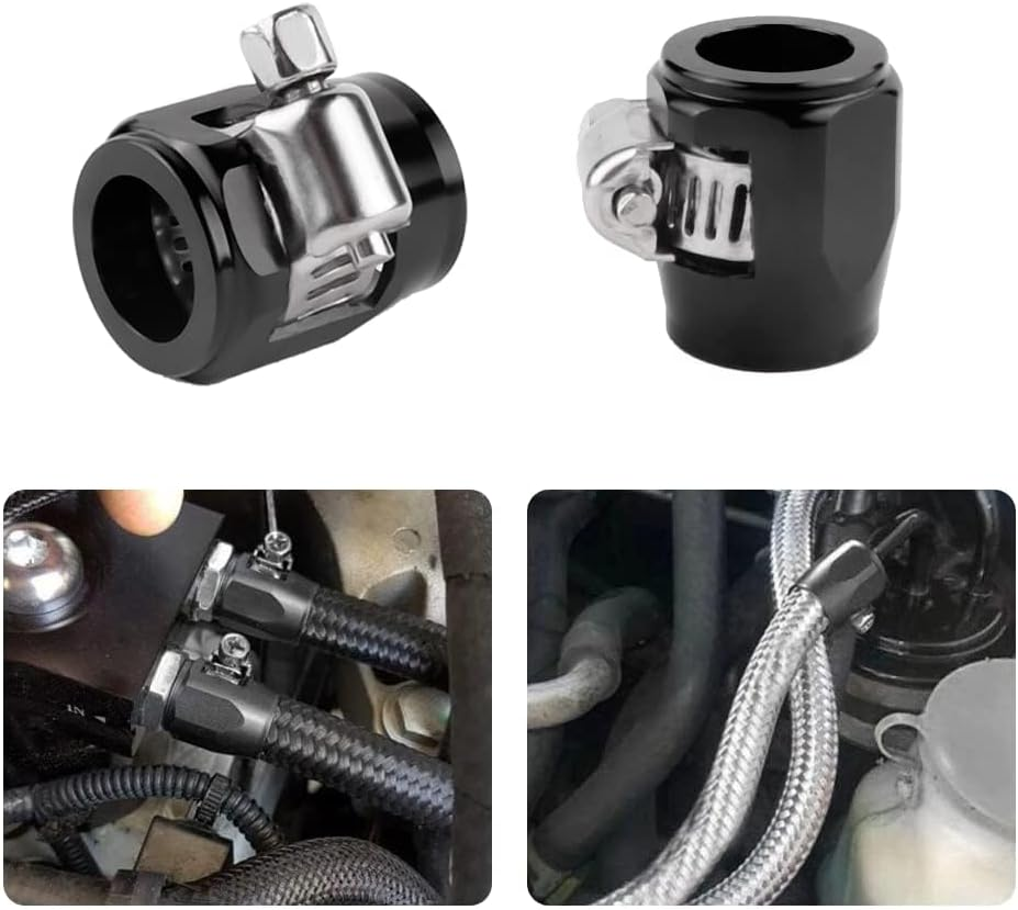 4PCS 6AN 3/8 Hose Clamp with Adjustable Screw Joint,Aluminum Alloy Black Hose Clamp for Tighten Fuel Line,Water Pipe,Heater Hose,Air Tubing,12-15Mm Automotive Hose Clamps (12-15Mm) image number 3
