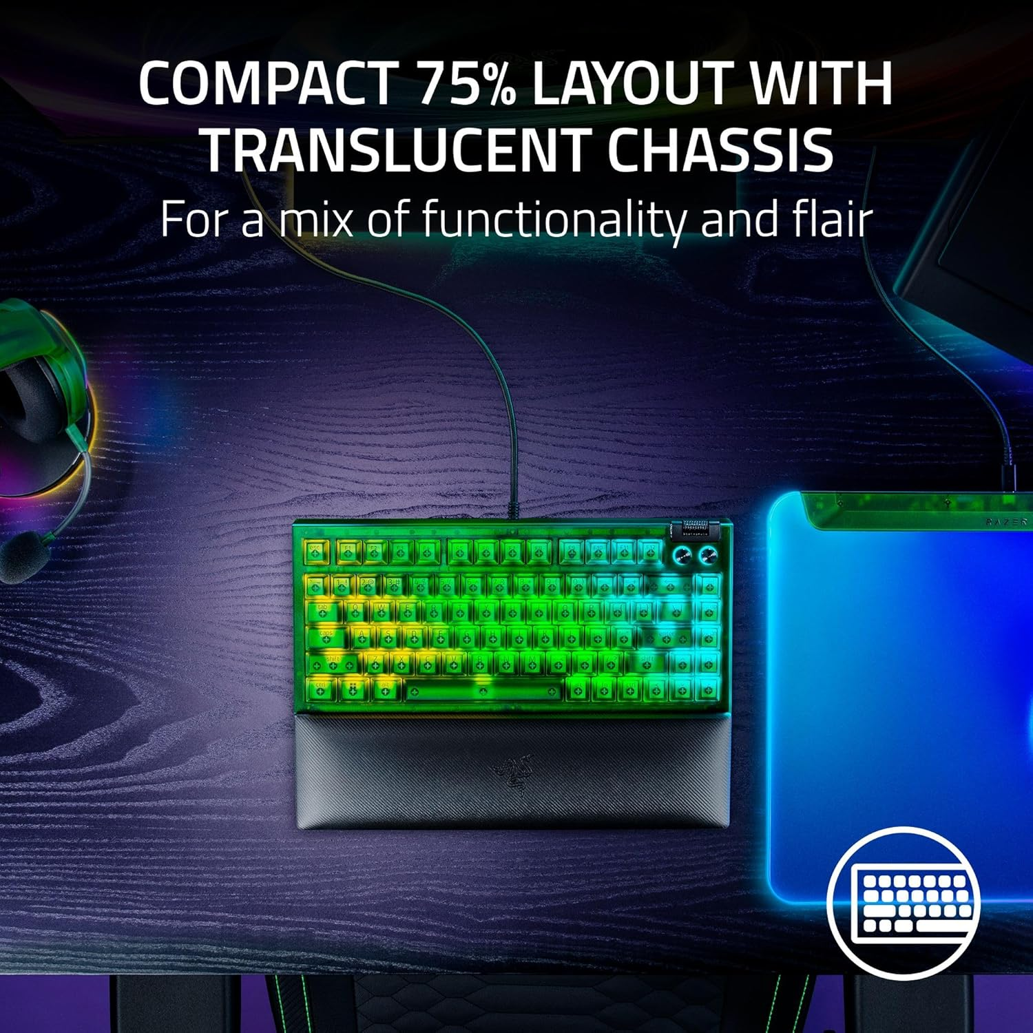Razer Blackwidow V4 75% - Hot-Swappable Mechanical Gaming Keyboard - Phantom Green image number 6