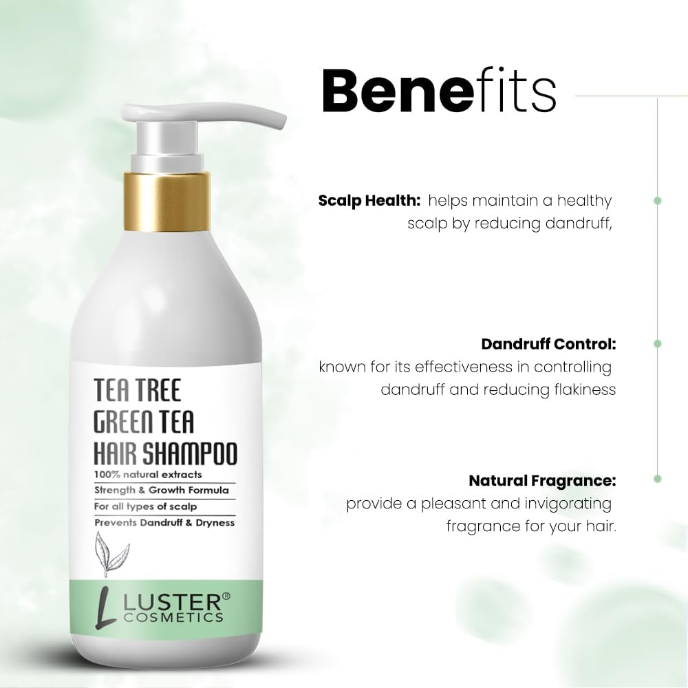 Tea Tree & Green Tea Hair Shampoo | Made with Organic Ingredients | Dandruff & Hair Fall Control Shampoo | Strength & Growth Formula | Shampoo for Women and Men | No Sulfate - 300Ml image number 1