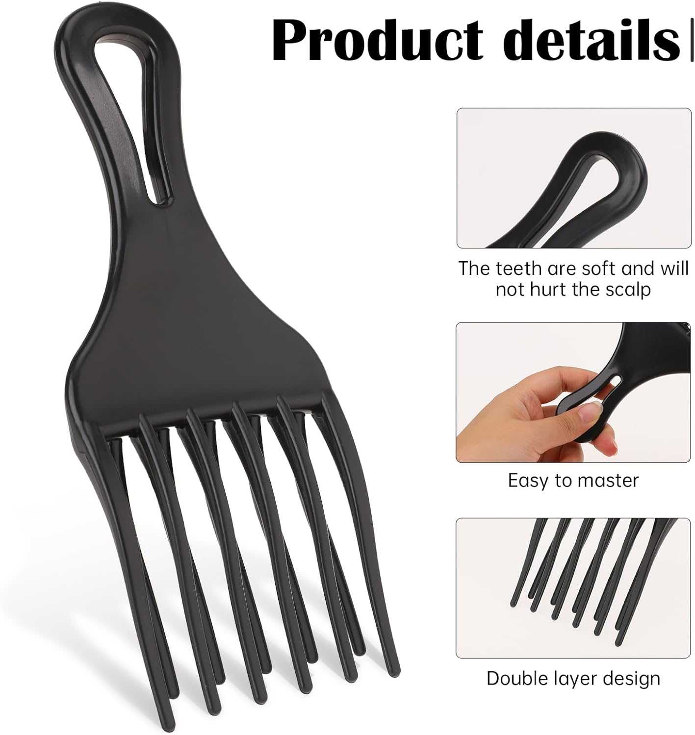 2 Pcs Afro Comb Set: Large and Small Plastic Wide-Tooth Picks for Curly, Natural Hair Styling, Detangling Wigs and Braids image number 2