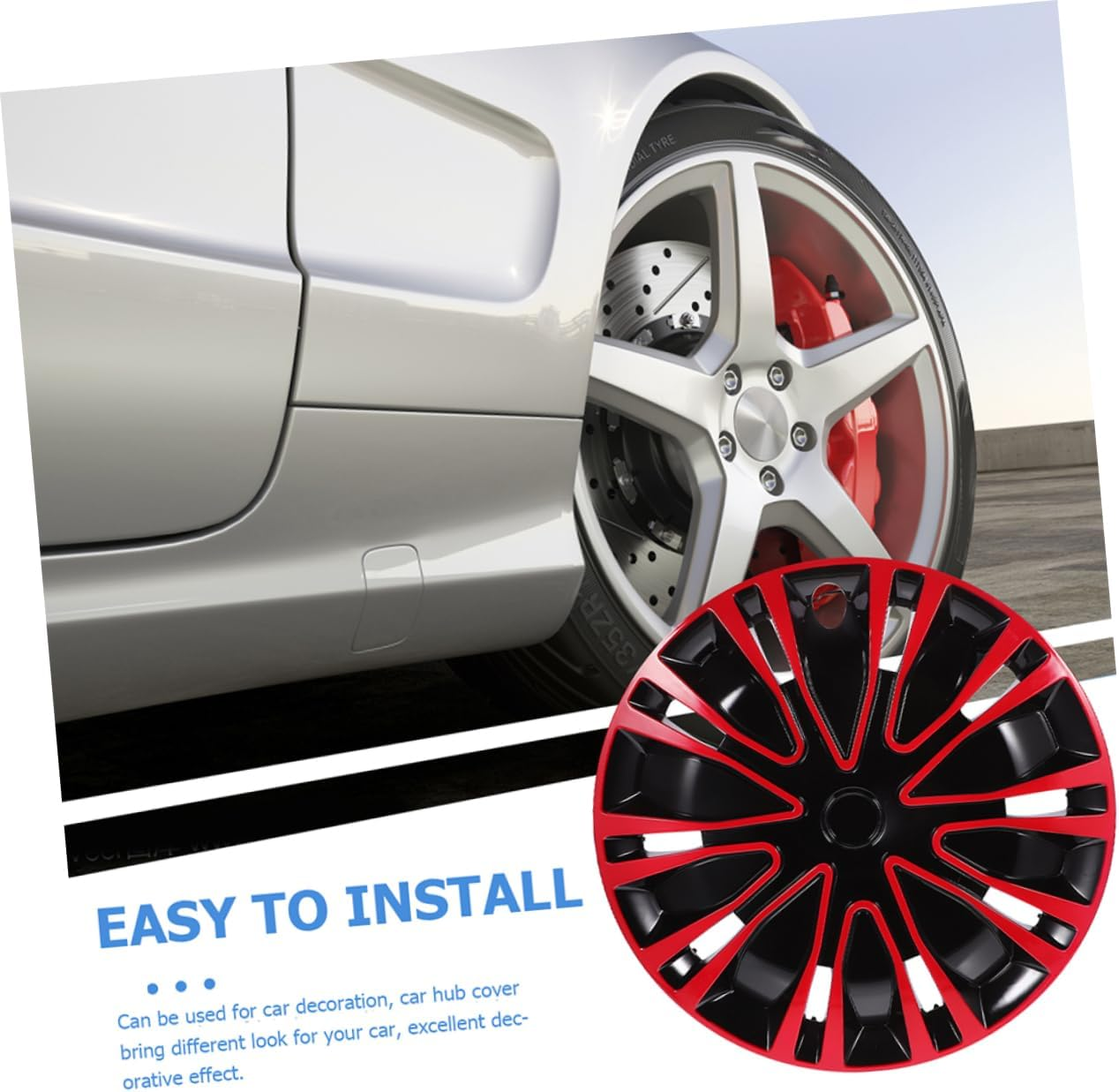 ABOOFAN 16 Inch Universal Car Wheel Hub Cap Red Black Wheel Cover Automotive Decorative Rim Hubcap image number 1