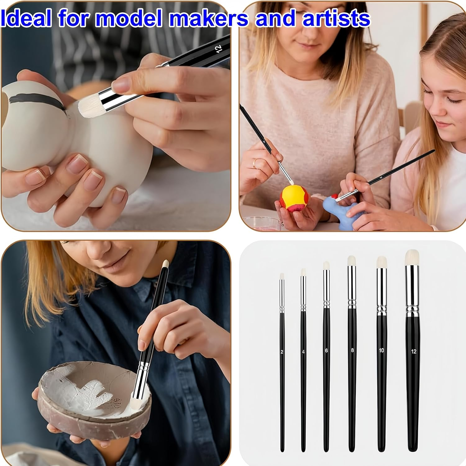 Febohao Dry Paint Brush Set 6 Sizes Miniature Paint Brushes Professional for Wargames Models Acrylic Oil Watercolour Detailing Brush image number 3