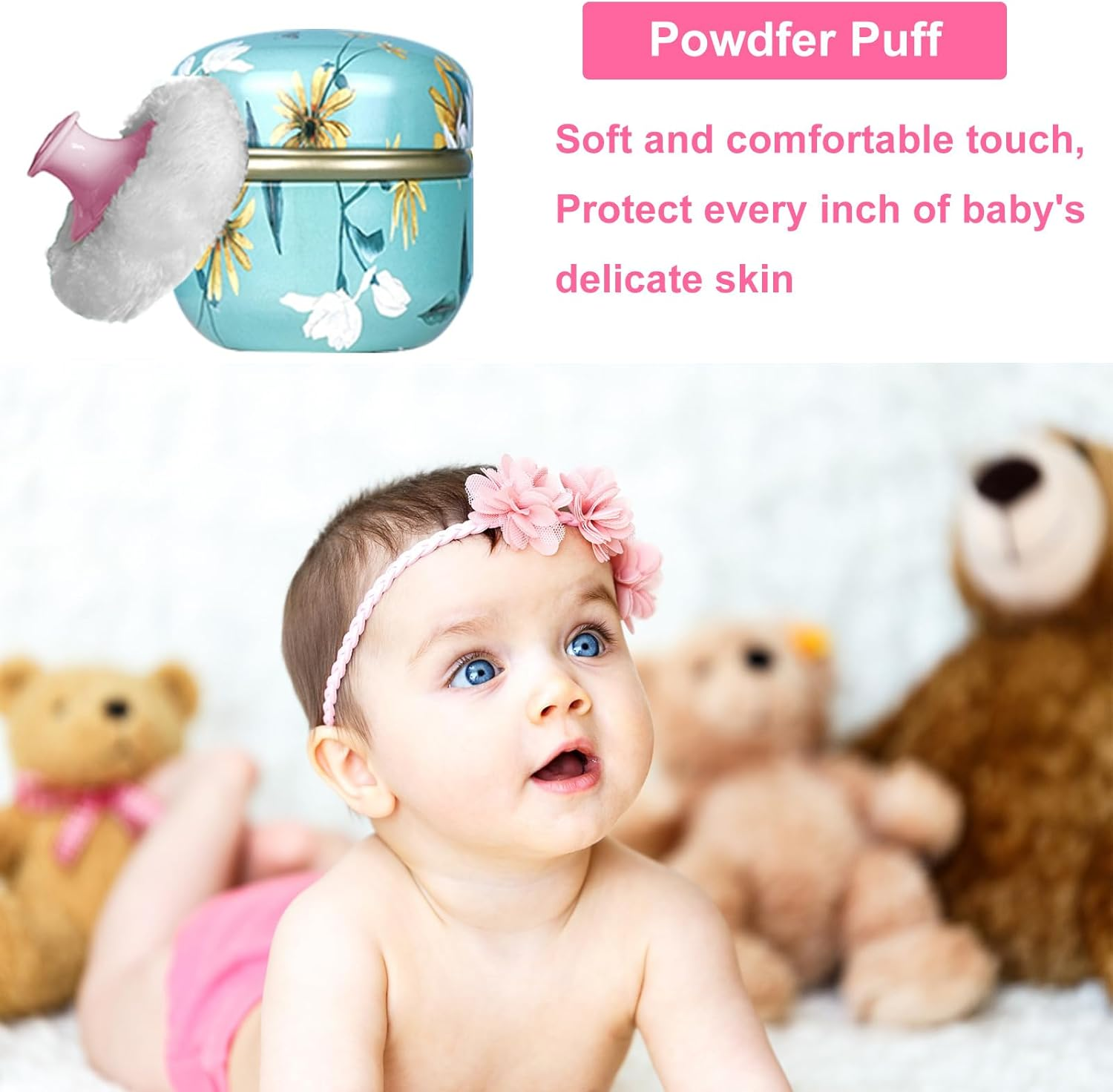 Body Powder Puff and Container for Dusting Powder, Women Powder Puff and Powder Case for Bath and Travel (Chrysanthemum)