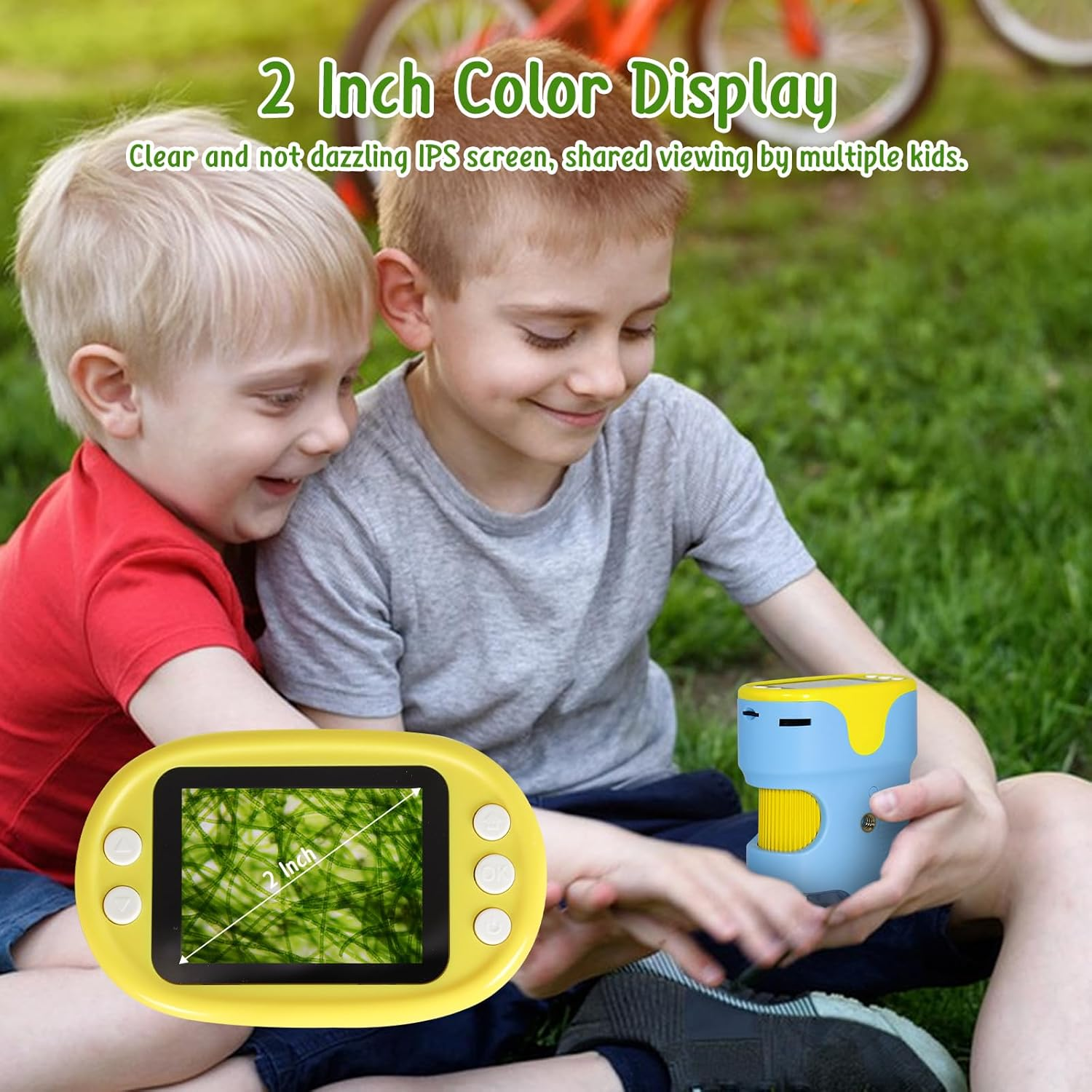 Handheld Digital Microscope for Kids with 2'' HD Screen, 200~1000X Pocket Microscope, Starter Kit with 6 Random Specimen Slides and 32G SD Card Included, Educational Children Age 6+(Blue) image number 3