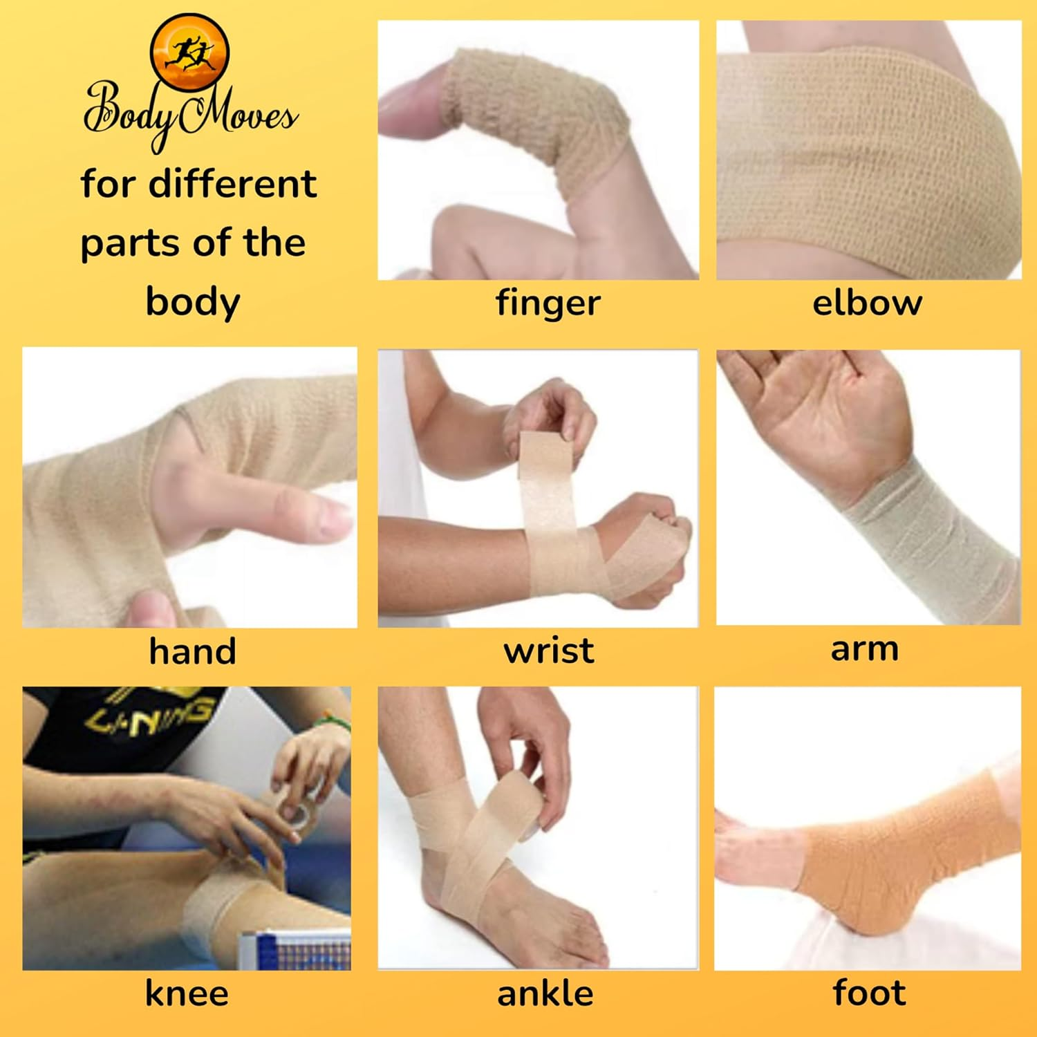Bodymoves Self Adhesive Bandages Wrap Sports, Bandage Wrap for Sports, First Aid Tape 2Inches X 5 Yards 6 Beige 6 Black image number 1