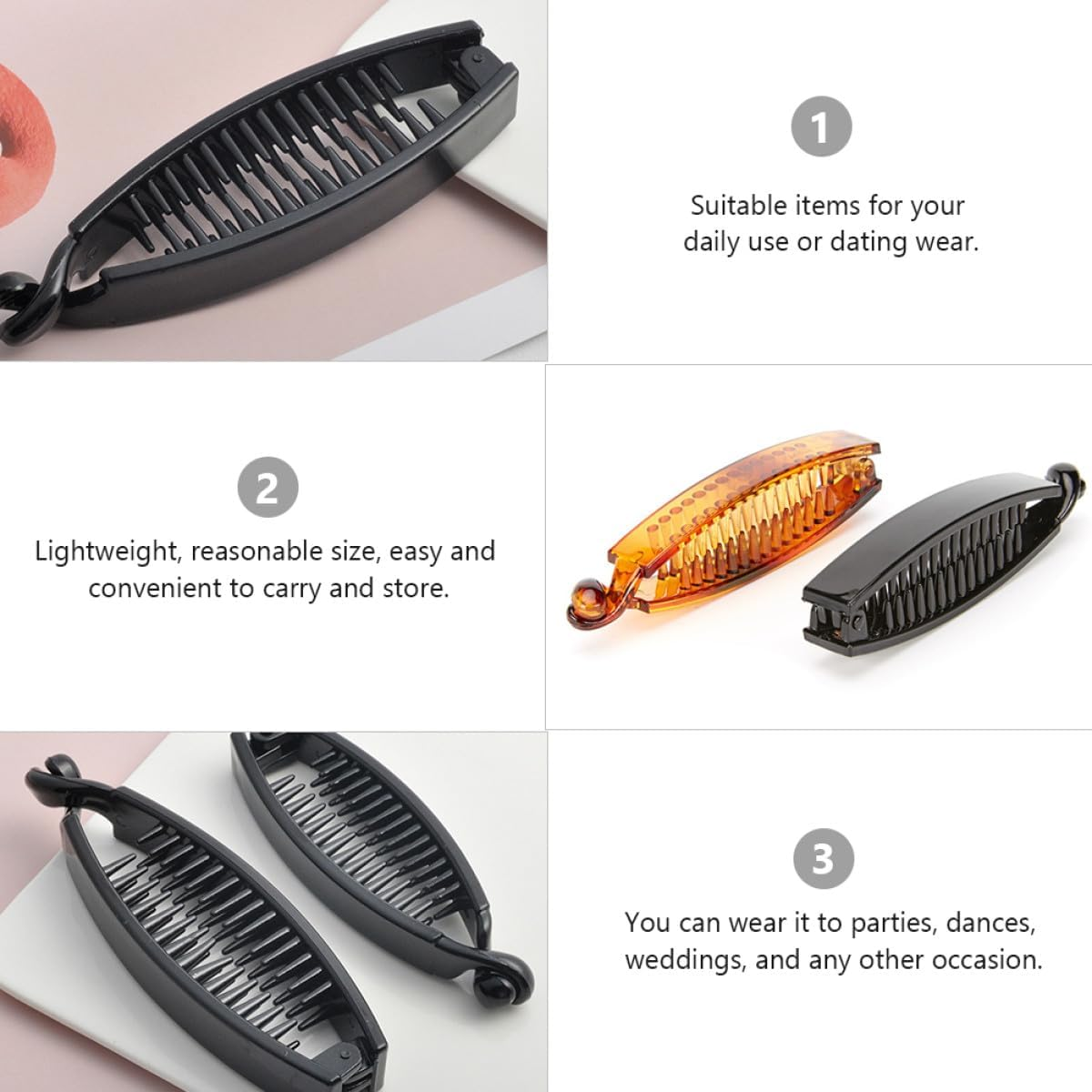 6Pcs Non-Slip Banana Hair Clips Vertical Ponytail Holders for Women, Anti-Slip Horsetail Clips in Black and Brown, Suitable for Daily Hair Styling and Outdoor Use image number 3