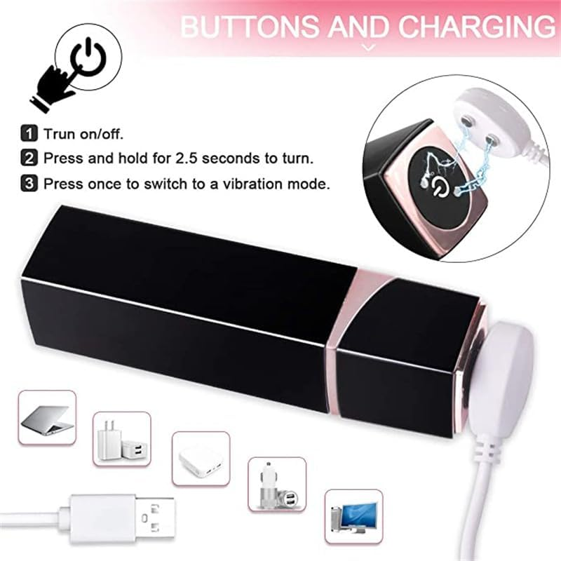 Women'S Portable Rechargeable Lipstick Multi-Frequency Powerful Vibration Tool Black image number 2