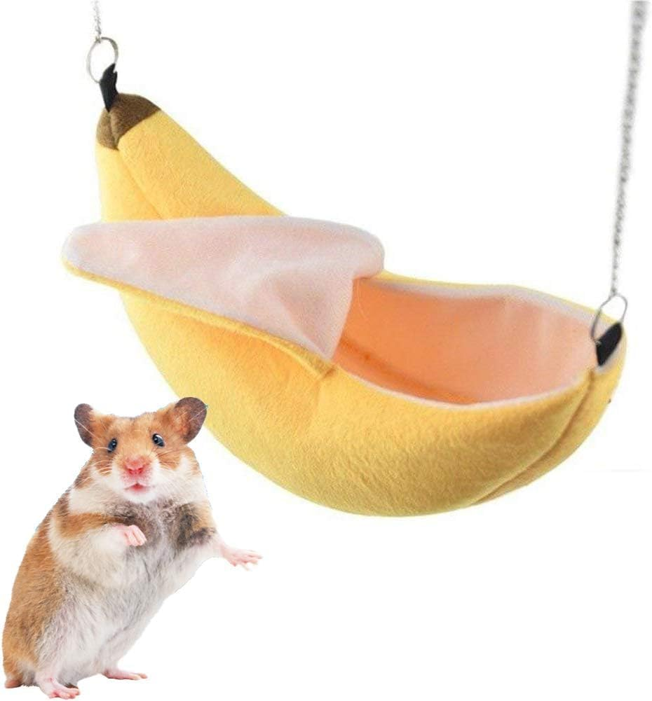 Banana Bed Hammock for Small Animal Warm, Cage for Hamster Small Bird Pet Hanging Swing Bed (Yellow, One Size) image number 6
