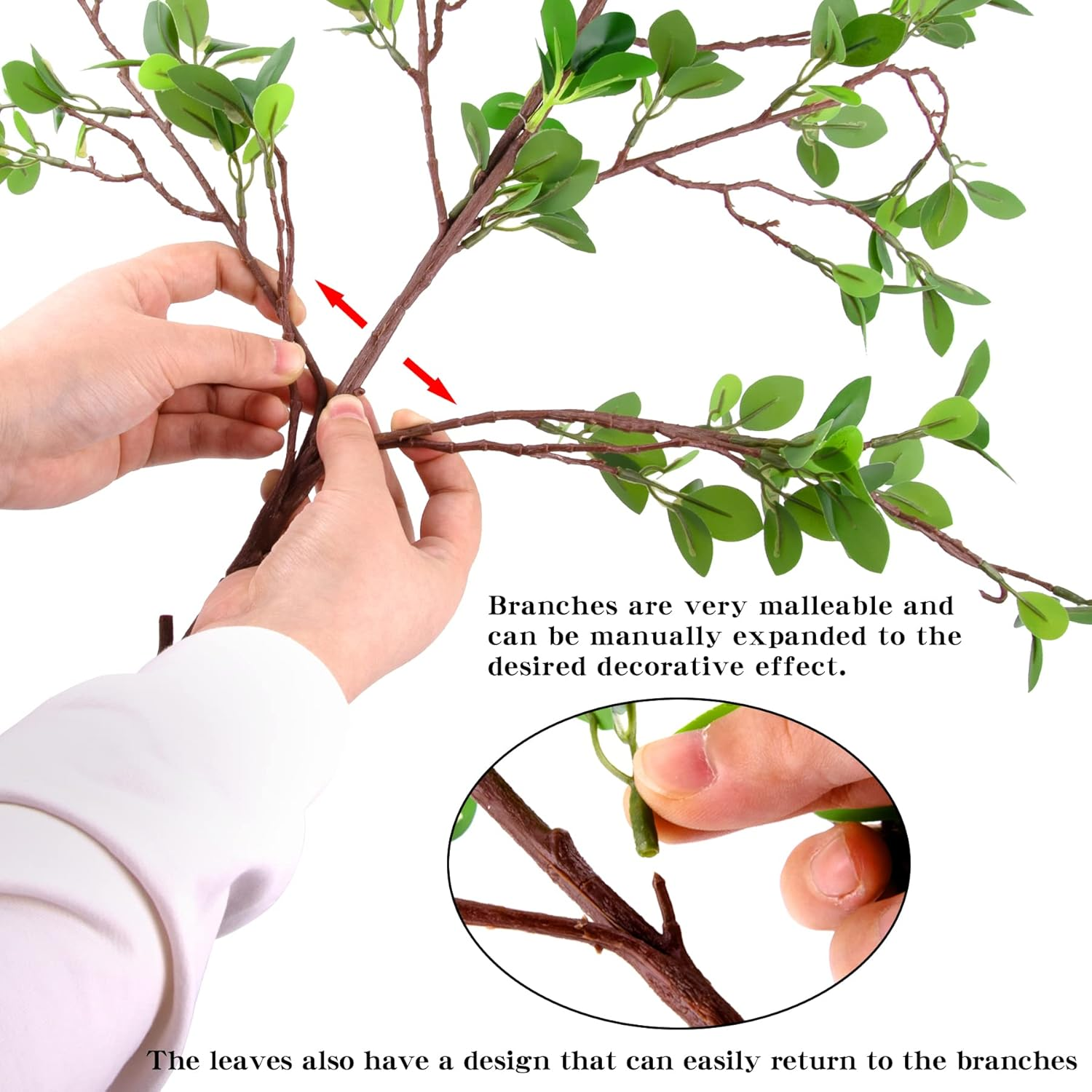 AUSTOR 3 Packs 45" Artificial Ficus Stems Faux Green Branches Leaf Fake Green Bushes Shrubs Ficus Twig Stems for Vase Filler Home Wedding Office Decor image number 6