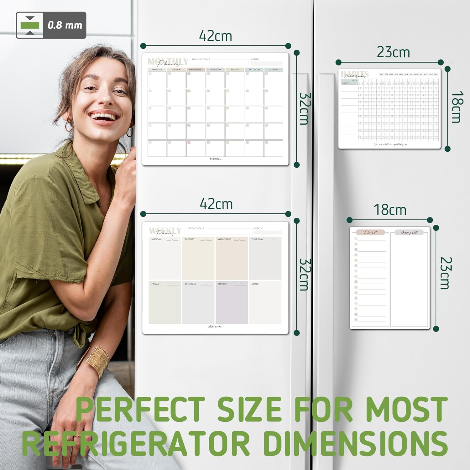 BIROYAL 4 Pack Magnetic Fridge Calendar - Dry Erase Whiteboard Calendar for Refrigerator - Magnetic Monthly & Weekly Planner with 6 Markers, Eraser, to Do List & Shopping List - 42X32Cm image number 5