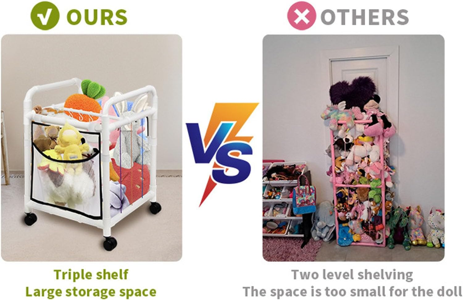 Stuffed Animal Zoo Cage, 19.69X19.69X19.69In Stuffed Animal Storage Zoo Holder Standing, Kids Toy Storage Organizer Shelves Basket with Elastic Cord, Plush Storage (C Double image number 1