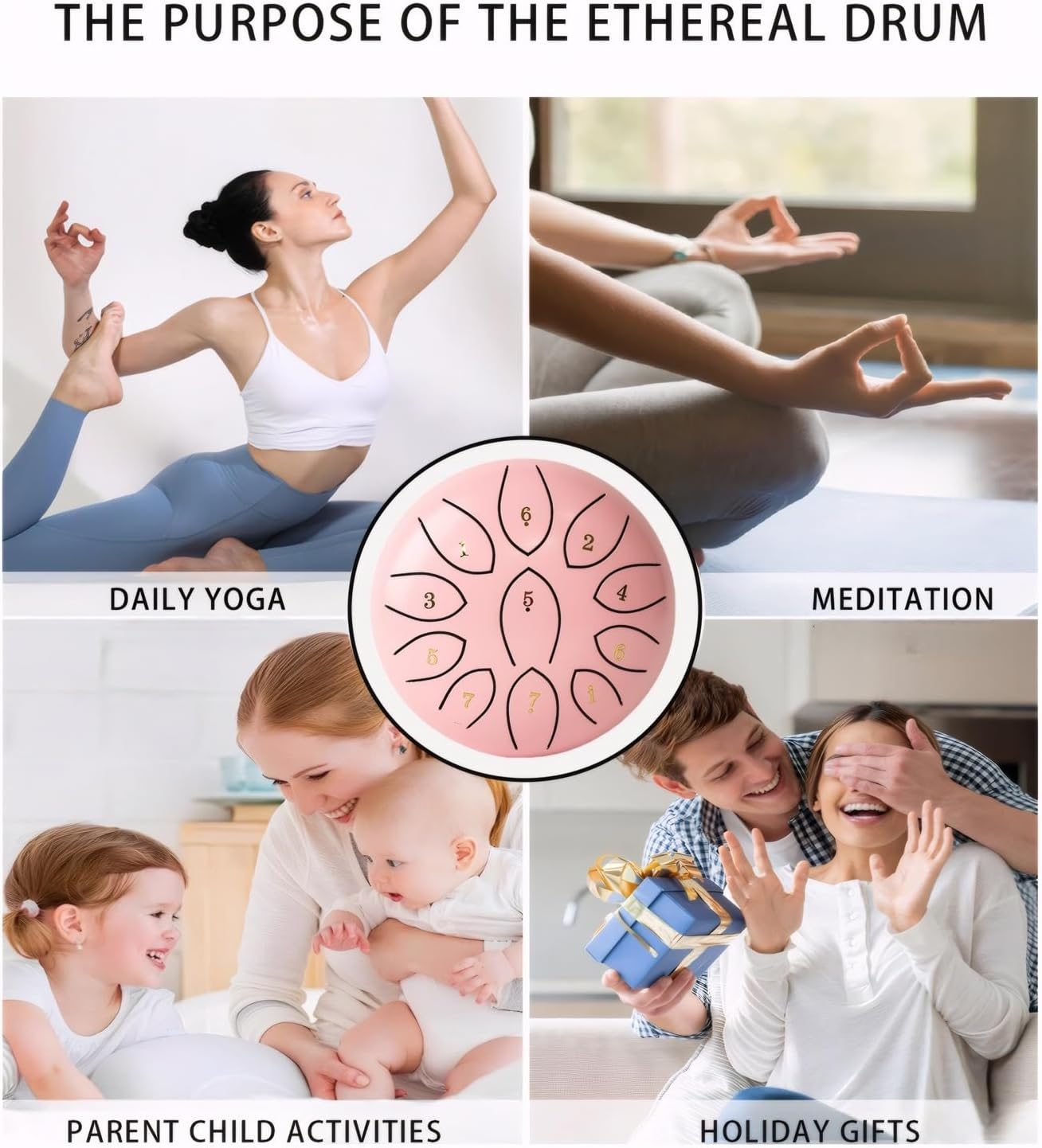 Outdoor Rain Drum, 6-Inch 11 Tone, Waterproof, Zen Yoga Gift, Music Book, Storage Bag, Hammer and Fingers Picks (Pink) image number 3