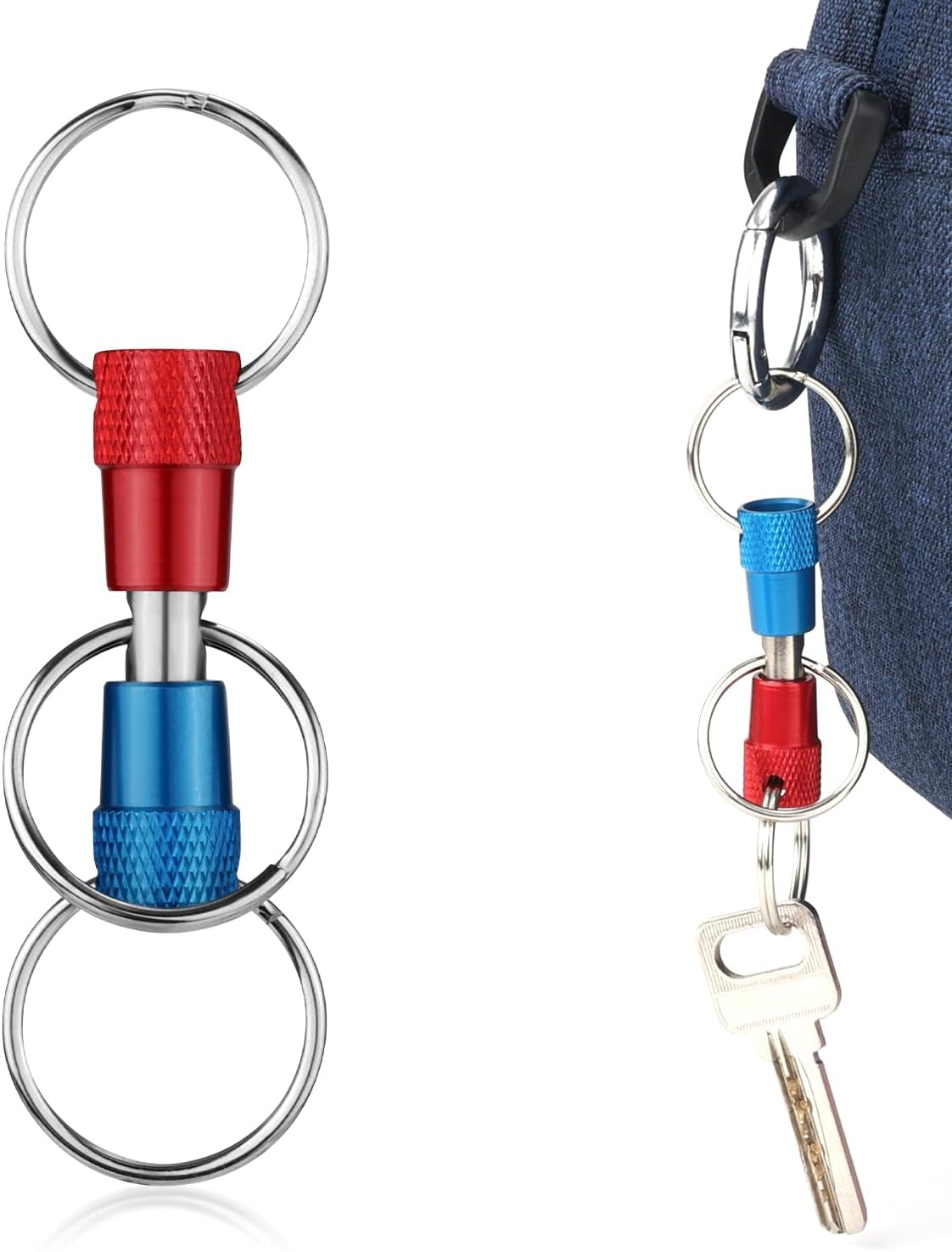 NQEUEPN 3-Way Quick Release Keychain, Detachable Key Rings Pull Apart Separate Quick Disconnect Release Convenient Accessory