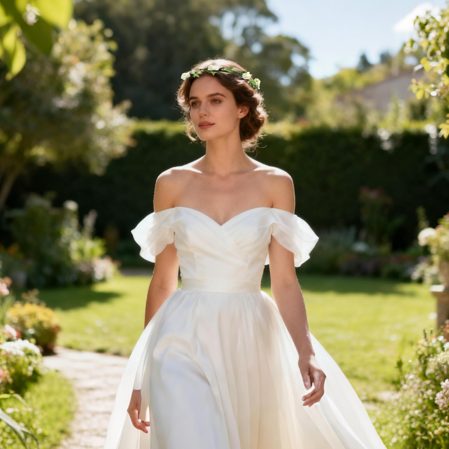 Srotmirw 4 Pcs Flower Crown with Rose for Women Girls for Halloween Hair Accessories in Pink Blue Purple and White image number 3