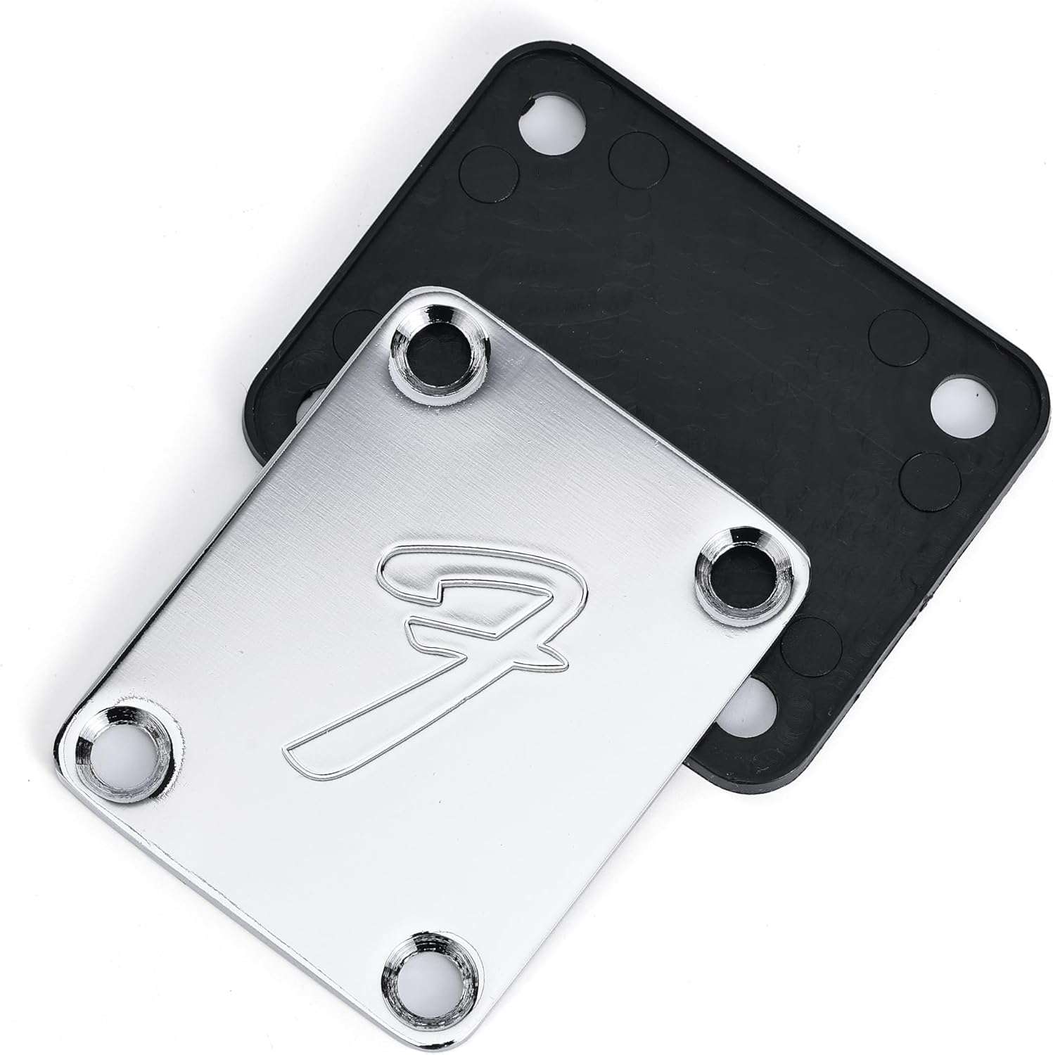 70S F Logo Strat/Tele 4-Bolt Chrome Guitar Neck Plate Neckplate W/Screws image number 2
