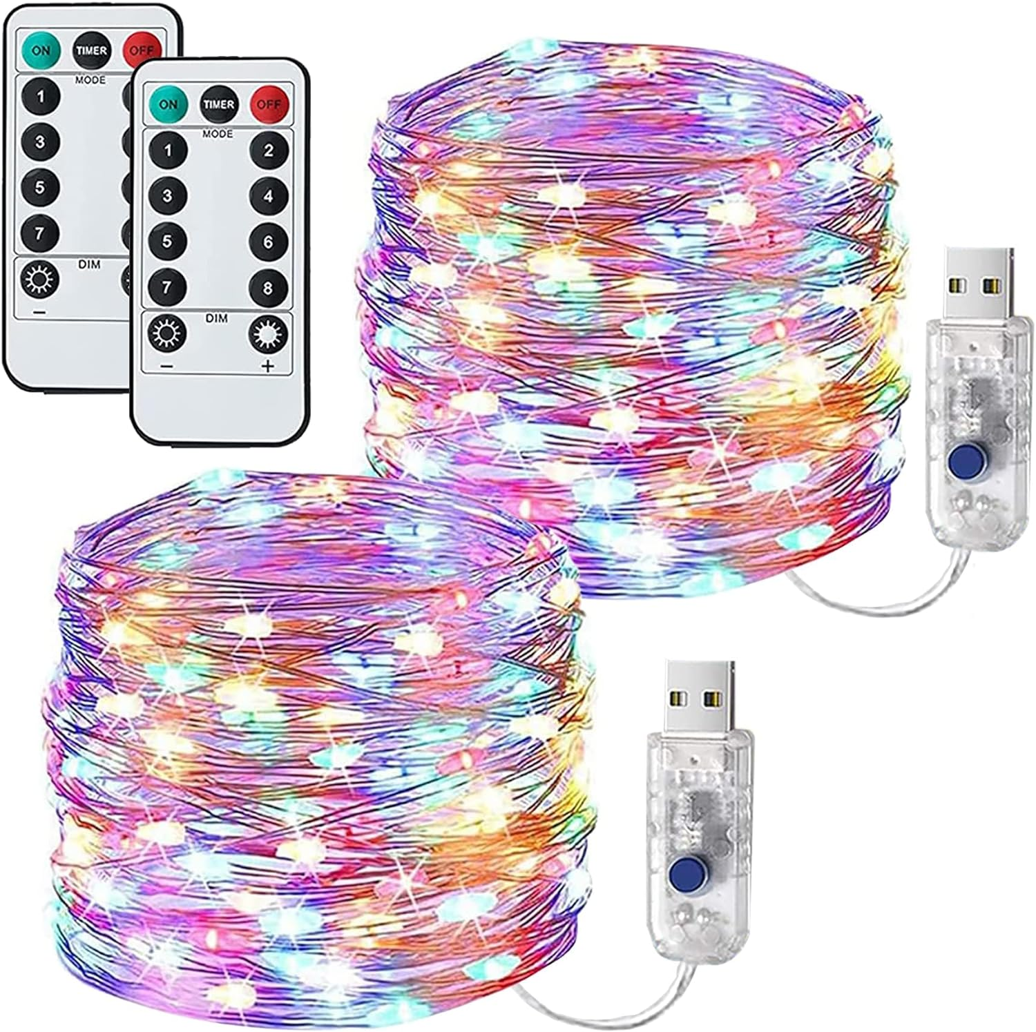 Fairy Lights for Bedroom, [2 Pack] 100 LED Lights W/ 8 Mode USB Powered, Twinkle Icicle Festoon String Lights W/Remote & Timer for Indoor Xmas Party Wall Wedding Home D&eacute;cor Products(Warm White)