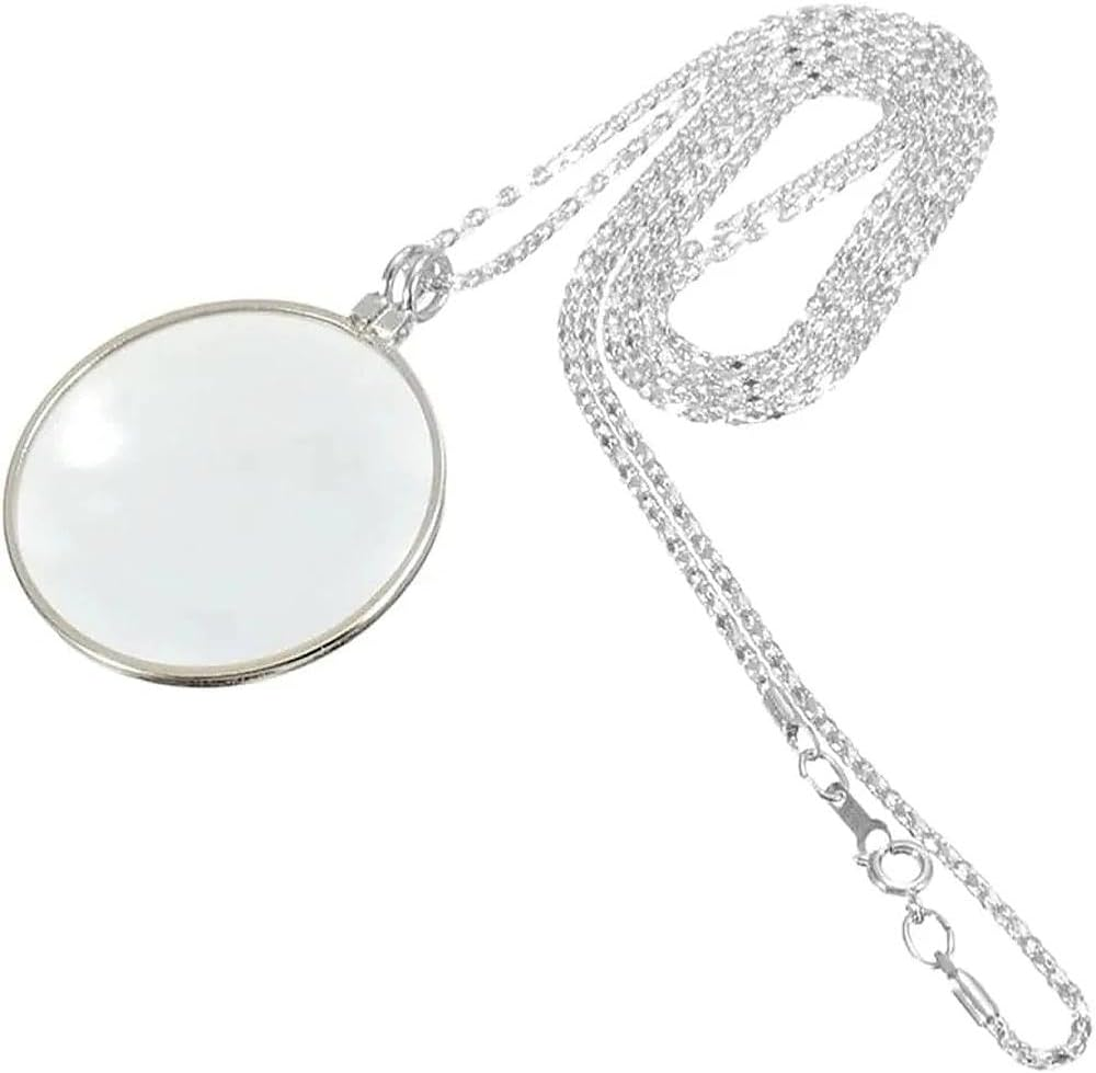 Magnifying Glass Pendant Necklace 5X Magnifier Wearable Magnifying Glass Jewelry for Reading, Monocle Glass Prop, Glass for Elderly & Hobbyists, Silver Alloy Necklace-Ermaoo image number 4