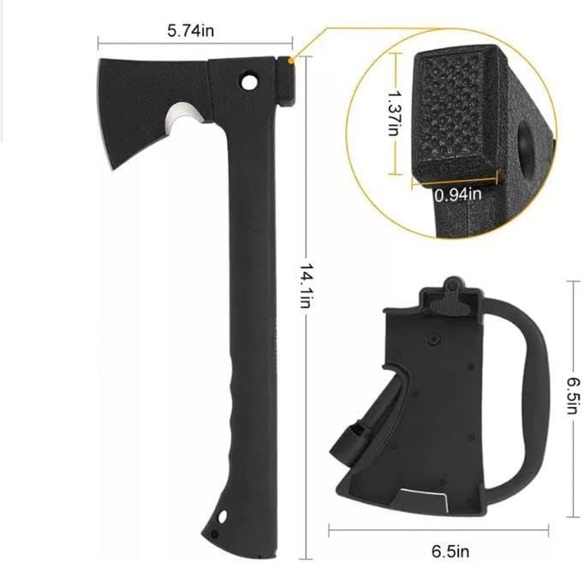 Camping Axe Survial Axe with Multitool and Durable Materials, Sharp Blade, Non-Slip Handle, Fire-Starter, Hammer Design, Rope-Cutter, Emergency Whistle, a Heavy Duty Axe for Your Next Trip