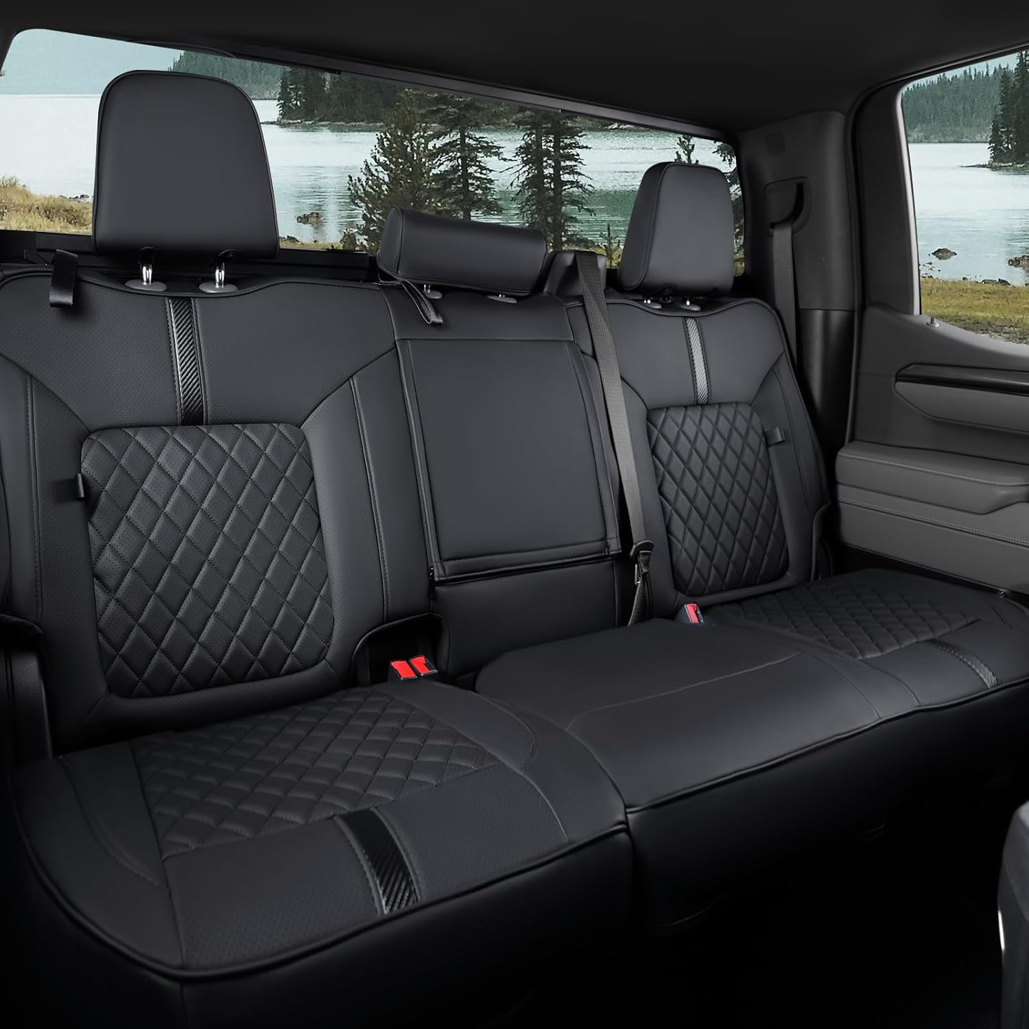 Weatherward for 2019-2025 Chevy Silverado Seat Covers/Gmc Sierra Seat Covers, 2024 2025 Chevy Silverado 1500 Accessories, 2024 2025 GMC Sierra 1500 Accessories, Black, Fit 2Nd Row Seatback Storage image number 3