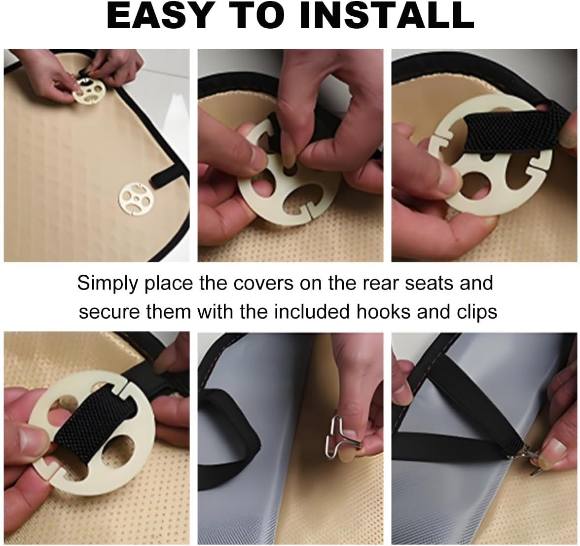 KVAEY Linen Back Car Seat Cover, Anti-Slip Long Bottom Rear Seat Cover Protector with Storage Pockets, Breathable Linen Rear Bench Seat Protector Cushion Pad for Most Vehicles (Beige, Front) image number 7