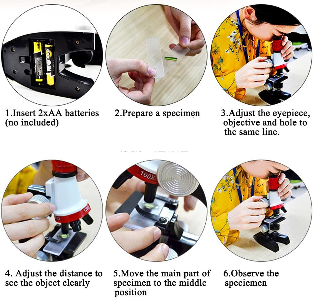 Jiusion Kid Microscope Kit, 100X 400X 1200X Trinocular Magnification Beginner Toy for Home School Education - Biological Hand Held Camera Microscope with Slides for Children