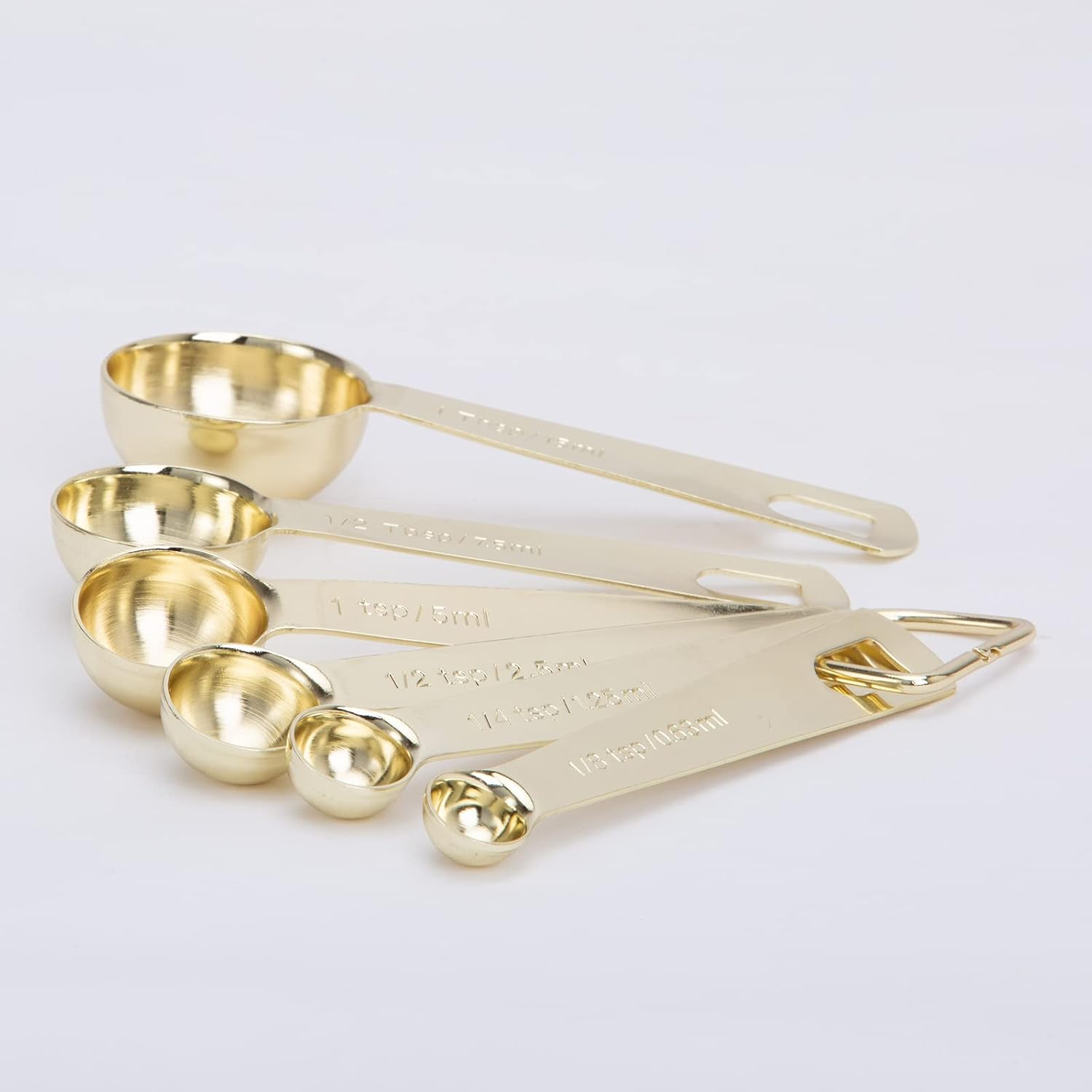 Gold Measuring Spoons, Heavy Duty 18/8 Stainless Steel Measuring Set of 6 Piece: 1/8 Tsp, 1/4 Tsp, 1/2 Tsp, 1 Tsp, 1/2 Tbsp & 1 Tbsp Measuring Liquid and Dry Ingredients for Cooking Baking Gift Set image number 2