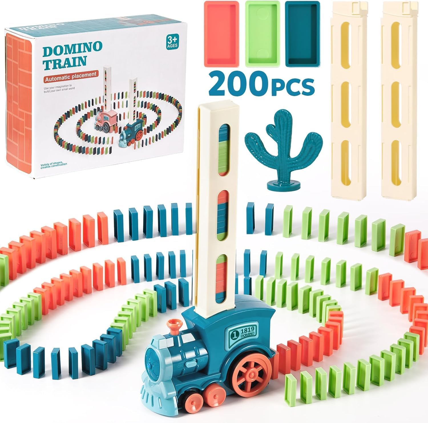 Linzezon Domino Train Toys, 200PCS Automatic Dominoes Kids Games for 3 Year Old Boys, Summer STEM Montessori Toy Autistic Toddler, Christmas Birthday Gifts Age 3-12 image number 2