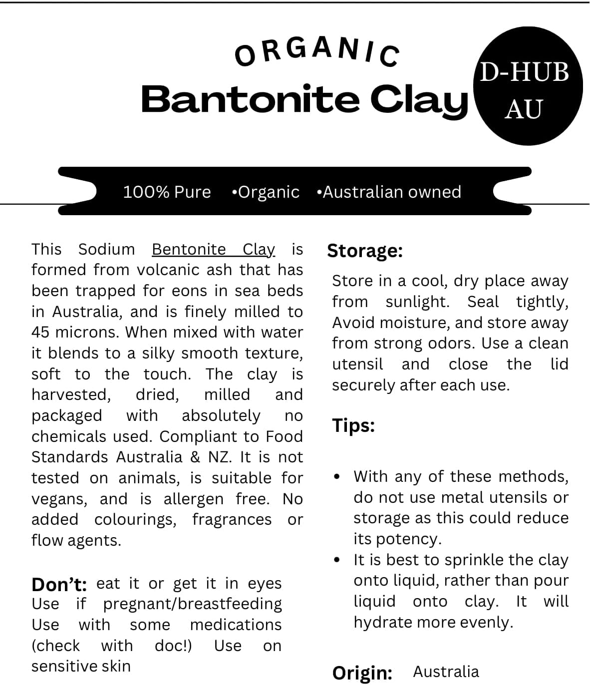 (125G) Organic Bentonite Clay Powder | Natural & Pure Australian Powder for Facial Care & Skin Care Mask Herbal Face Powder Makeup, Bath Bomb Clay, Mud Mask for Facial Skin Conditions, Face Mask, Body Scrub & Soap, Making for Men & Women Full Body Mud Pack | Multani Mitti Powder (Australian Owned). image number 1