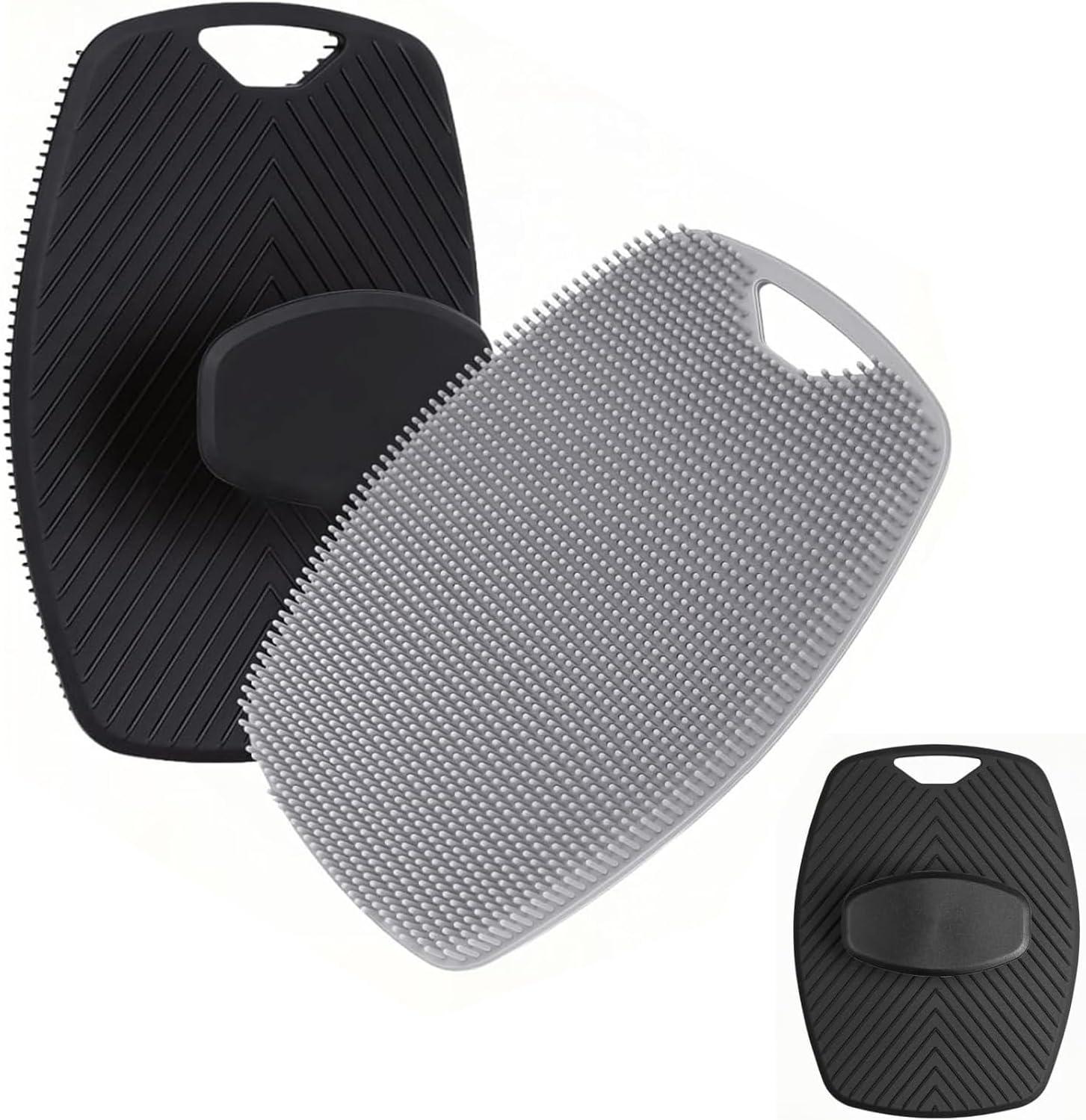 Silicone Body Scrubber Set, 2-Pack, Shower Exfoliating Brush with No-Slip Handle, Black
