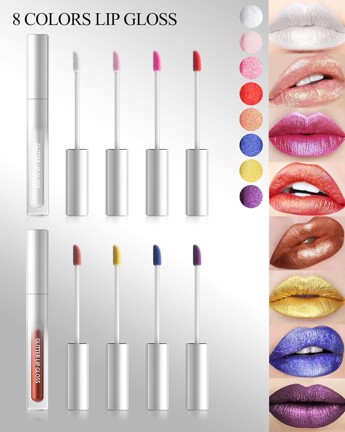 Glitter Lip Gloss Gold Brown, Metallic Shimmer Liquid Lipstick 24 Hours Hold, Waterproof Non-Stick Cup Diamond Glitter Lip Gloss, Highly Pigmented Sparkly Glossy Lipstick Makeup for Women 05 image number 5