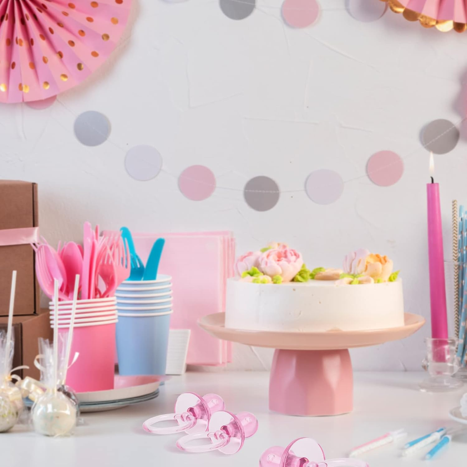 50 Pieces 2.75 Inch Baby Pacifier Baby Shower Plastic Pacifier for Baby Shower Pacifier, Baby Shower Gender Show Party Decoration DIY Baby Shower Birthday Party Gift (Pink) image number 4