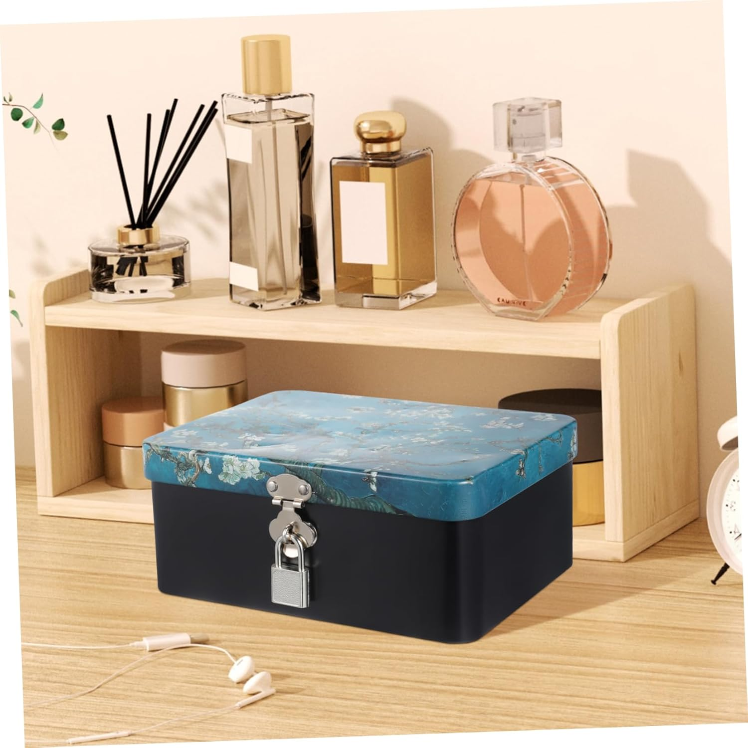 Lockable Storage Box Outdoor Key Lock Tinplate Box Capacity Jewelry Organiser image number 1