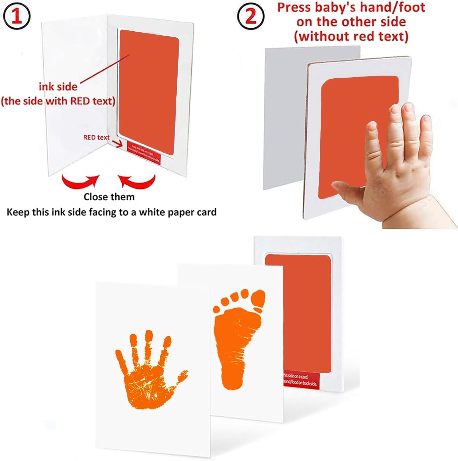 Lelonho 2 Pack Large Inkless Hand and Footprint Kit Clean Touch Ink Pad for Baby Pet Paw Print Kit (2 Orange Ink Pads,4 Imprint Cards) image number 5