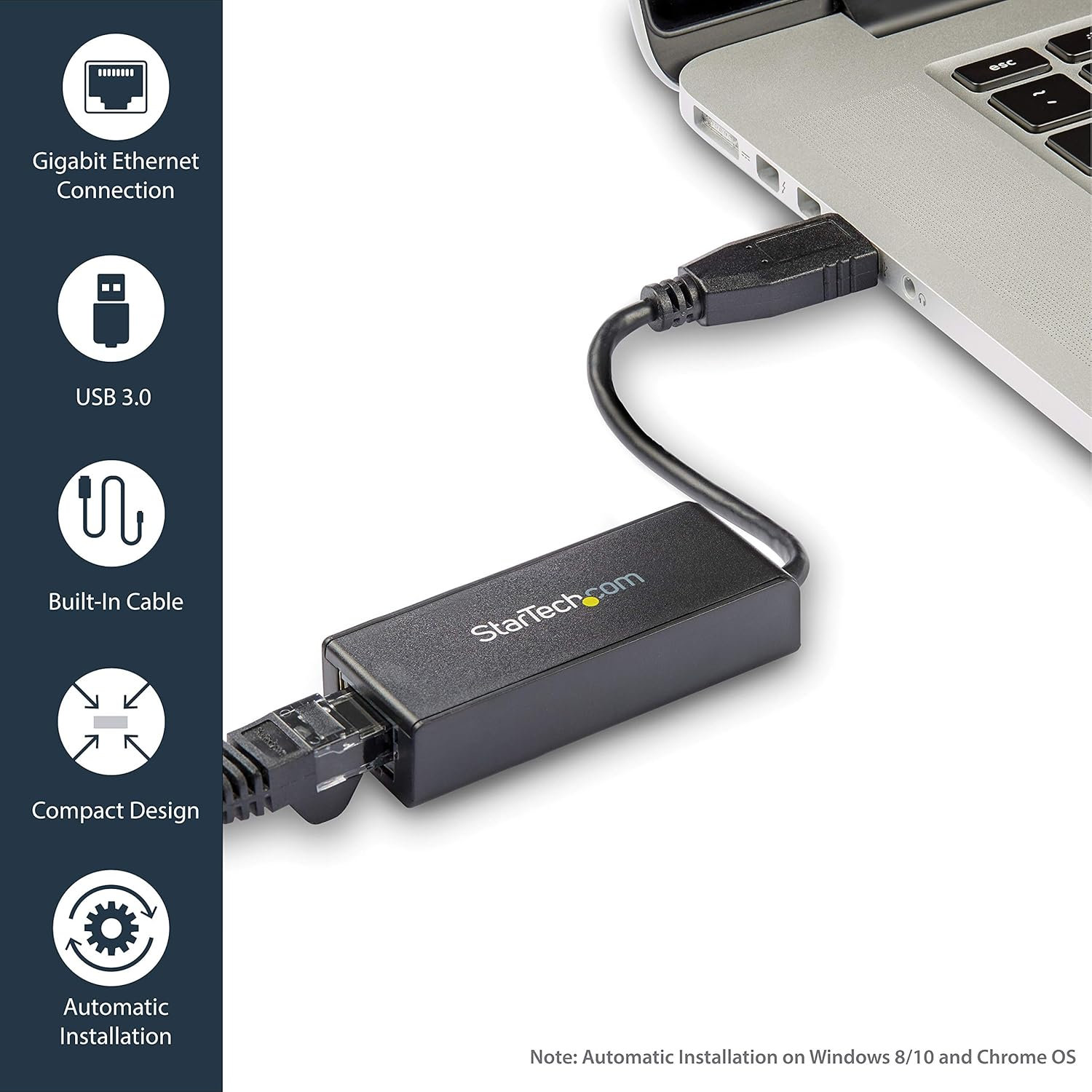 Startech.Com USB 3.0 to Gigabit Ethernet Adapter for Windows and Mac - 10/100/1000 NIC Network Converter - USB to RJ45 Gb Network Adapter for Laptop and Desktop Computers - USB Bus Powered (USB31000S) image number 5