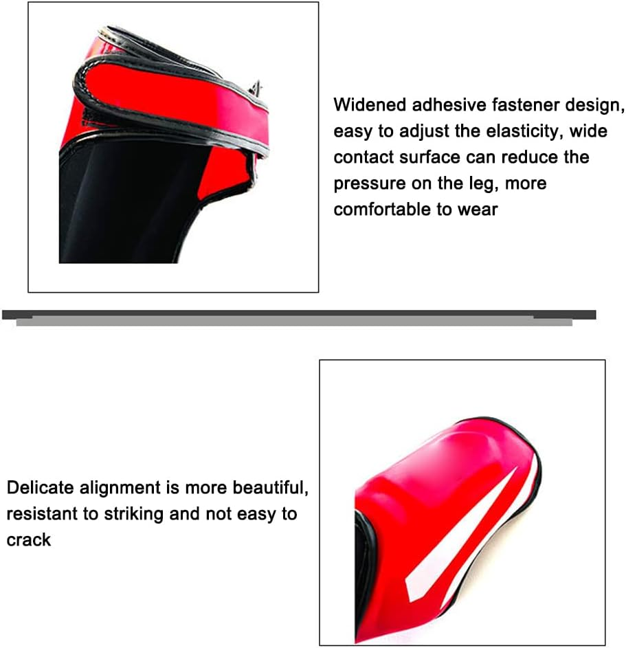 Martial Arts Shin Guards PU Leather Leg Foot Protector Thicken Protective Pads for Kickboxing MMA Training Sparring Equipment Red M image number 3