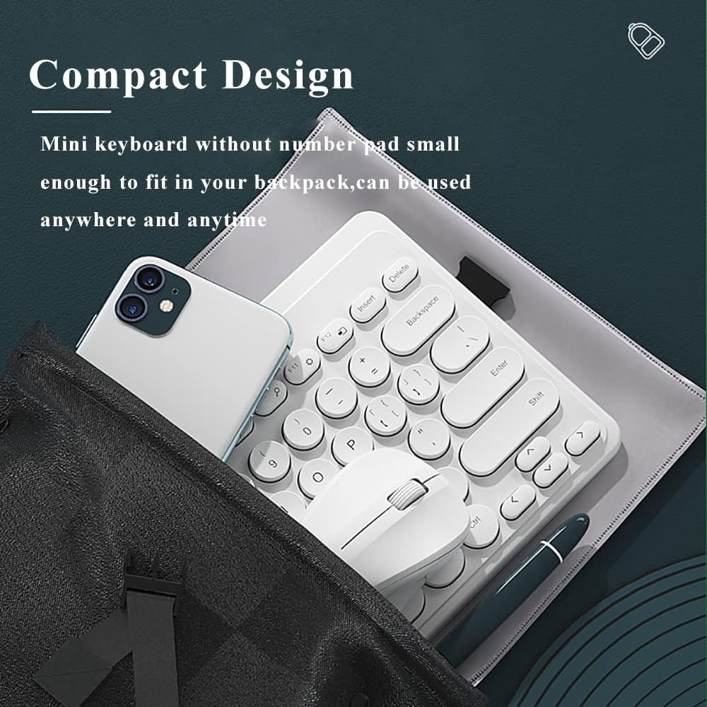 Compact Keyboard Mouse Combo,Jieruideng 79-Key Retro Mini Cute Computer Keyboard 2.4G USB Wireless and Silent Mice Set for Laptop Desktop PC Ipad (White)