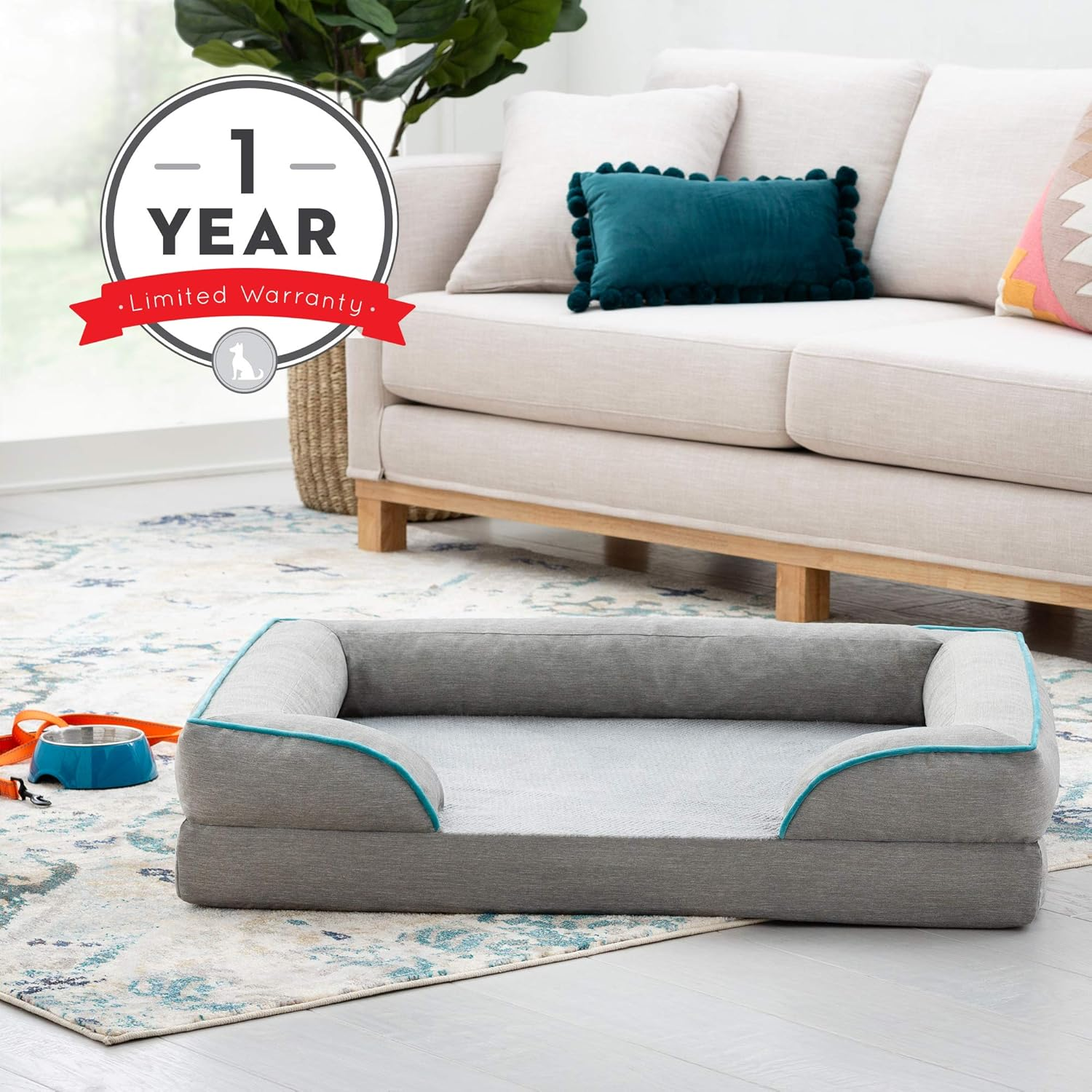 Brindle Orthopedic Memory Foam Pet Bed with Wrap around Bolster - Plush Dog and Cat Bed - Removable Velvet Cover image number 3